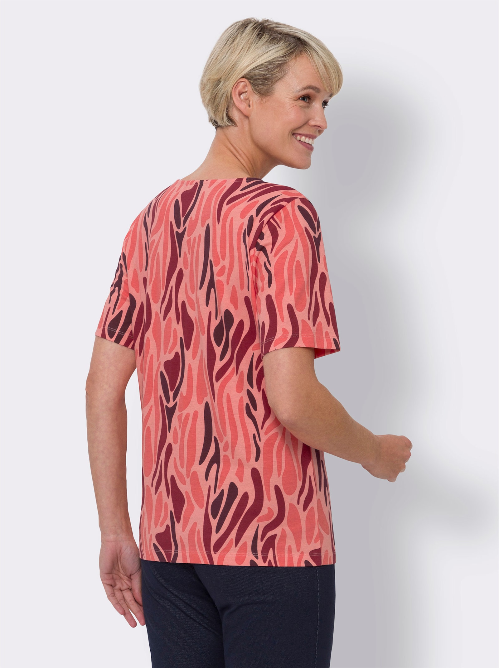 Kurzarmshirt mit Print-Dessin - flamingo-dunkelrot-bedruckt