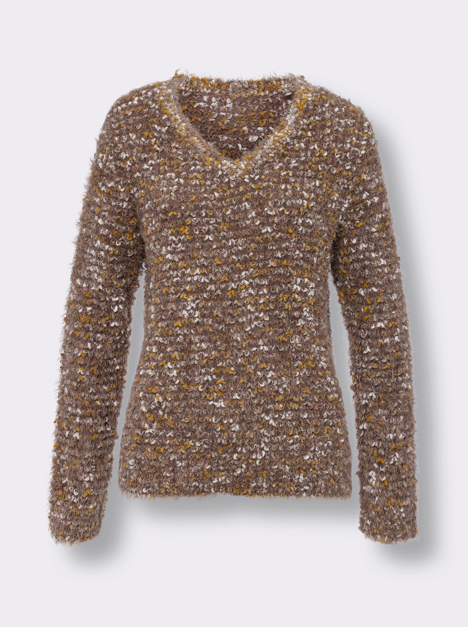 heine Pull en tricot chiné, tricot fin - marron-ocre chiné