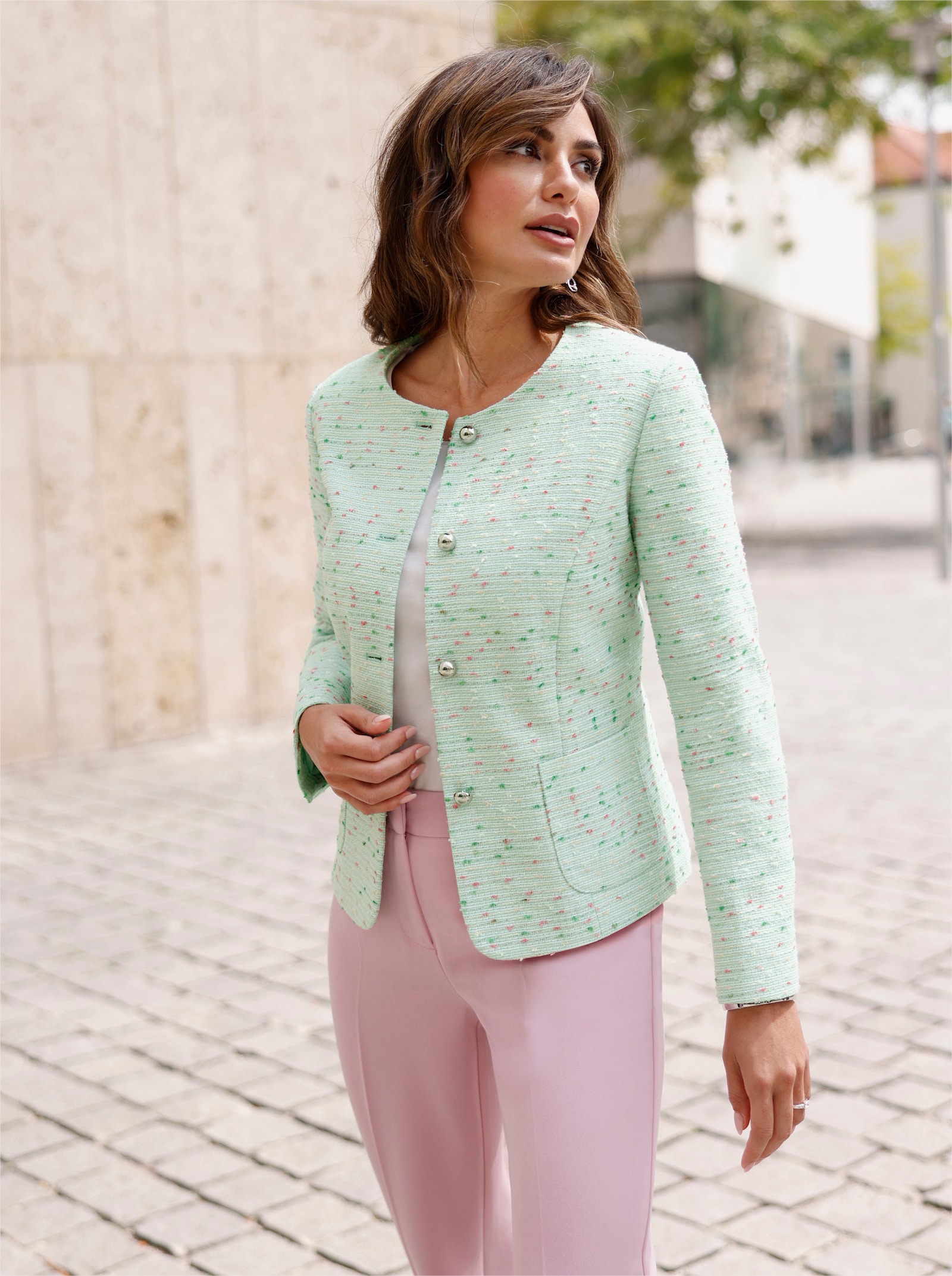 Bouclé-Blazer mit aufgesetzten Taschen - kalkmint-meliert