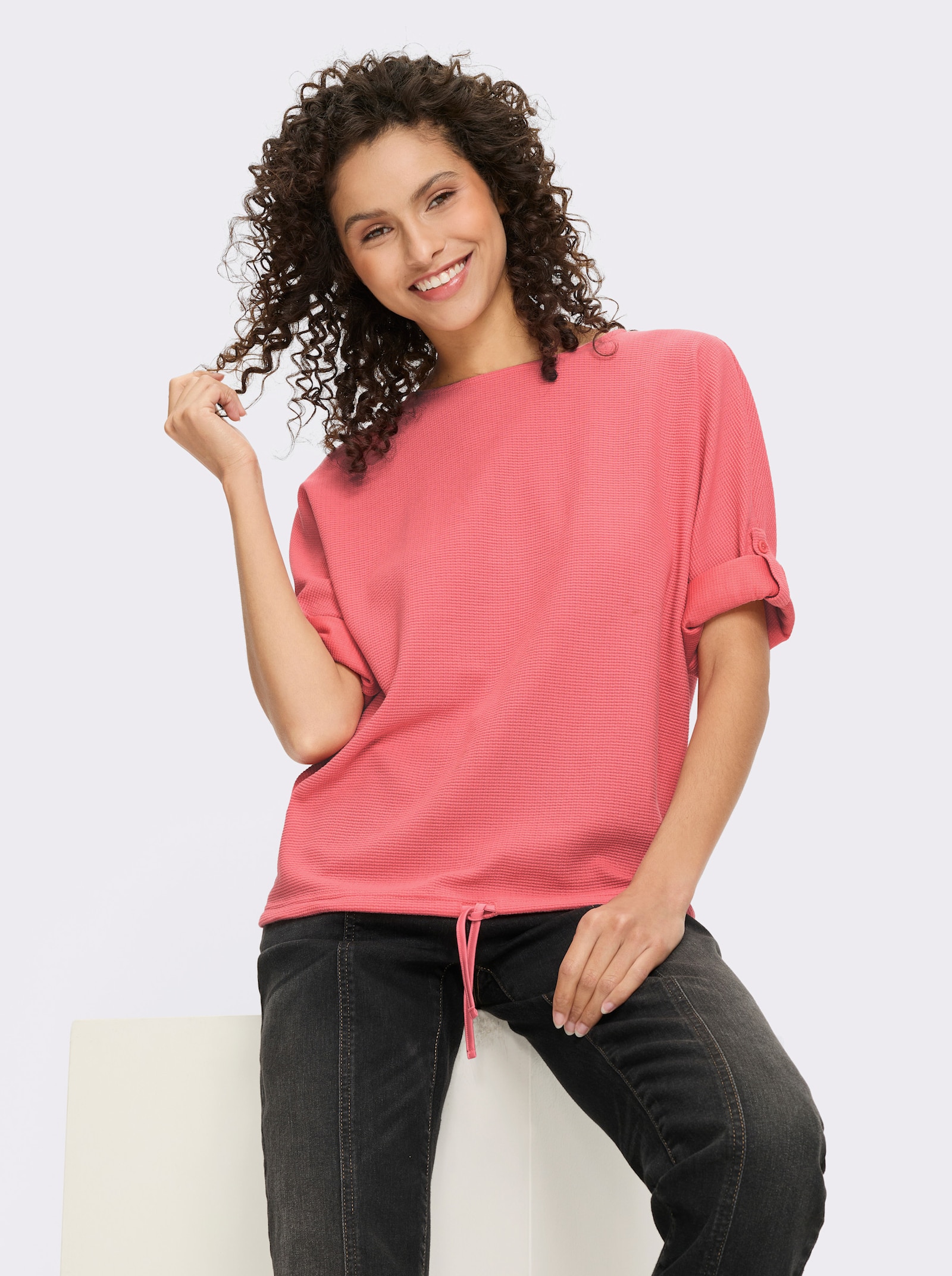 heine T-shirt à manches chauve-souris en qualité piqué - rose flamant