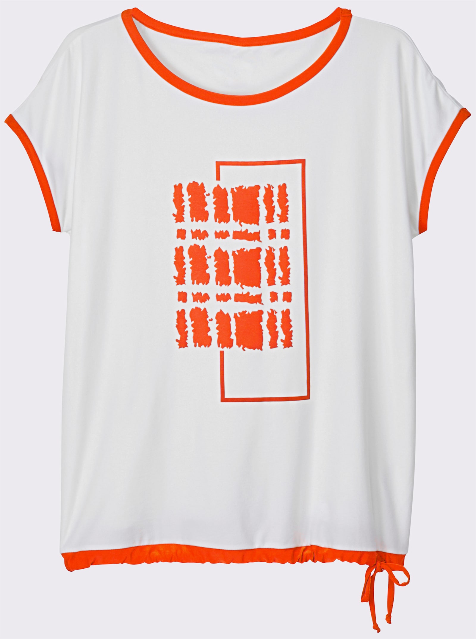 Print-Shirt mit U-Boot-Ausschnitt - ecru-orange-bedruckt