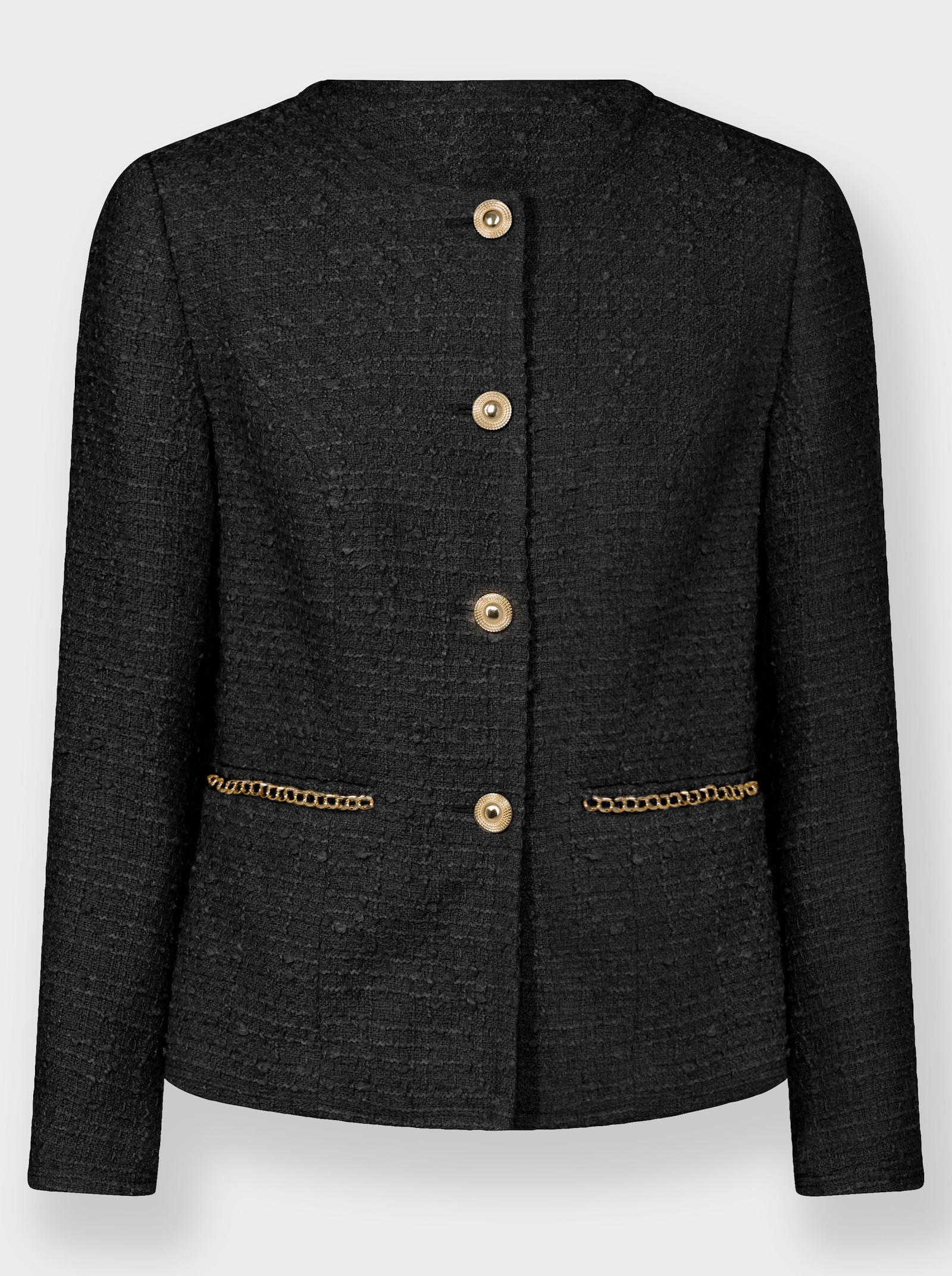 Bouclé-Blazer mit goldfarbenen Details - schwarz