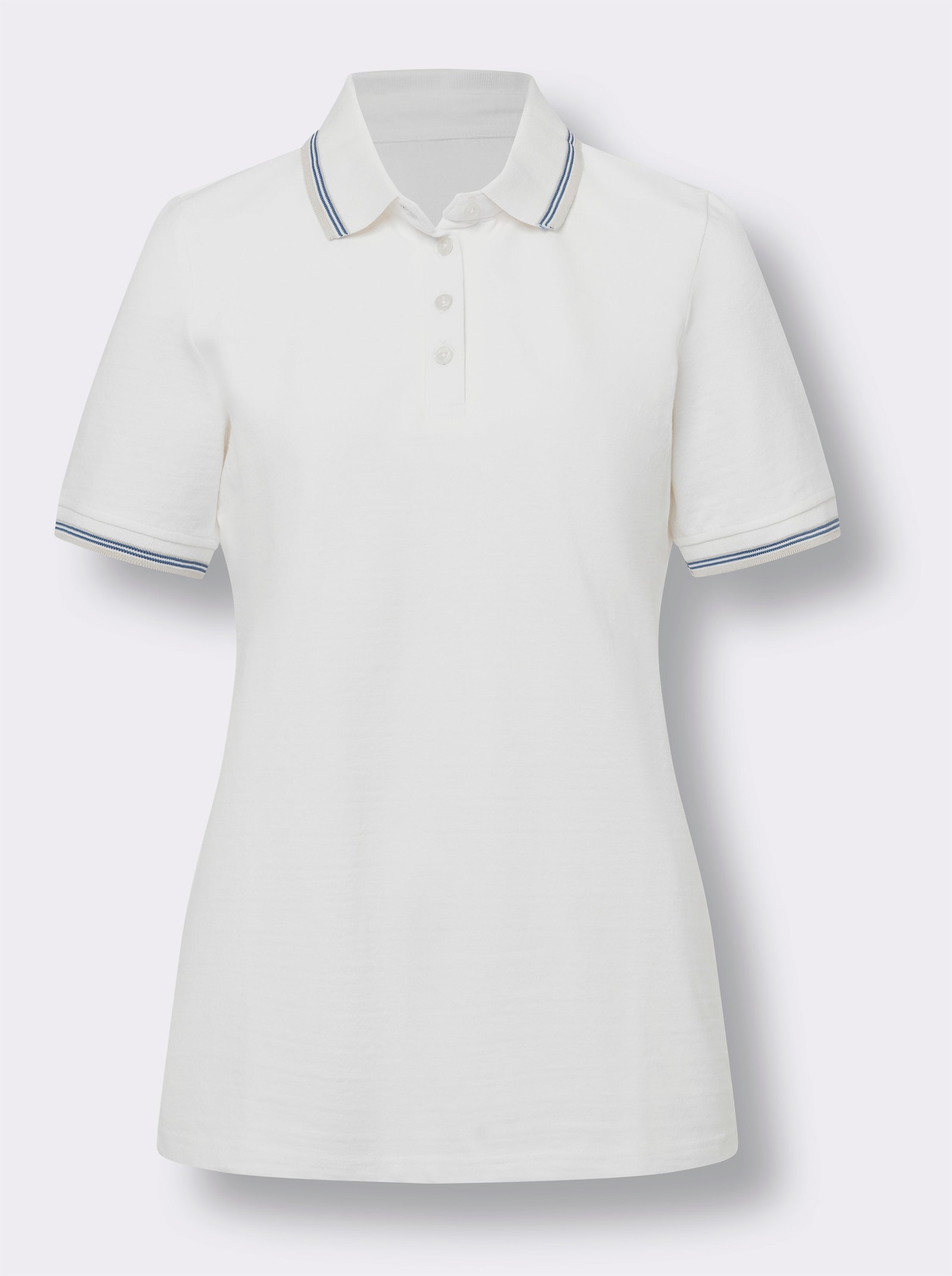Poloshirt mit Kontrast-Streifen - weiss