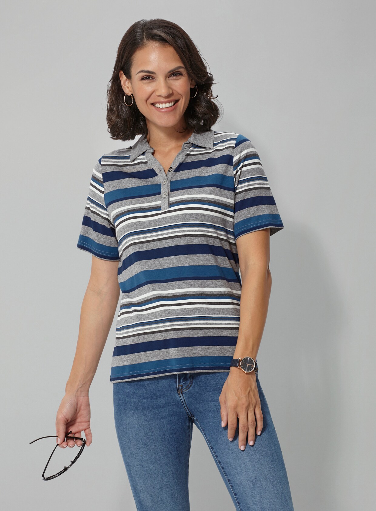 Poloshirt - blauw/grijs gestreept