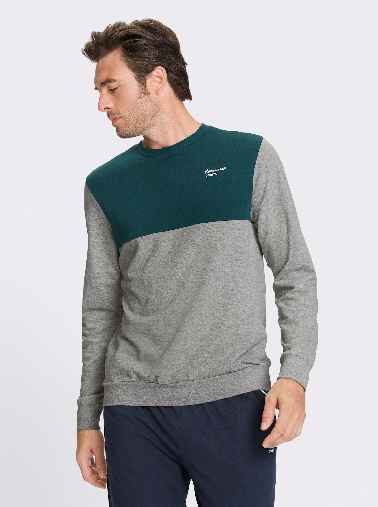 Catamaran Sports Sweatshirt met contrastinzet - grijs gemêleerd