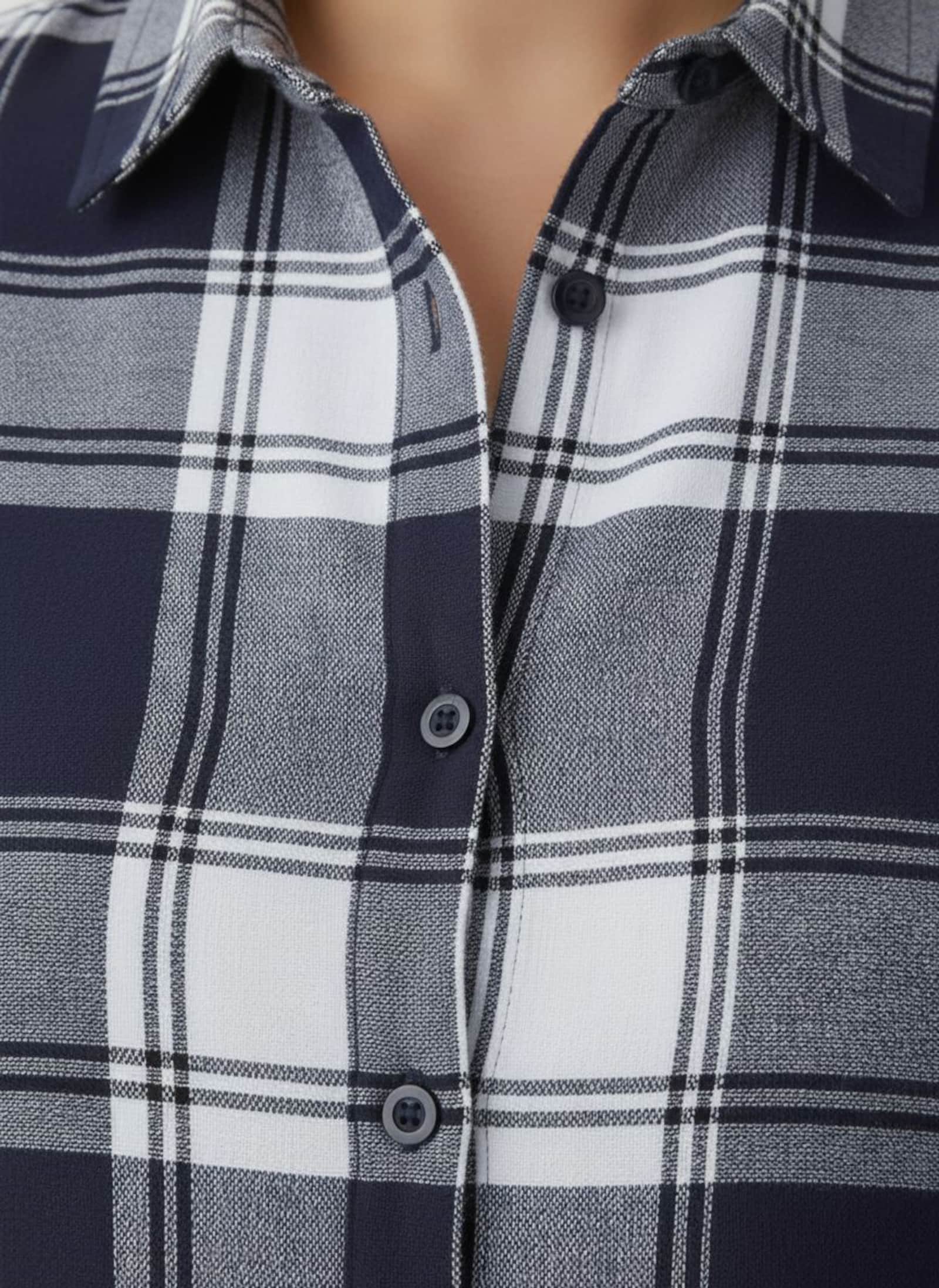 Flanellbluse in Karo-Muster - marine-weiß-kariert
