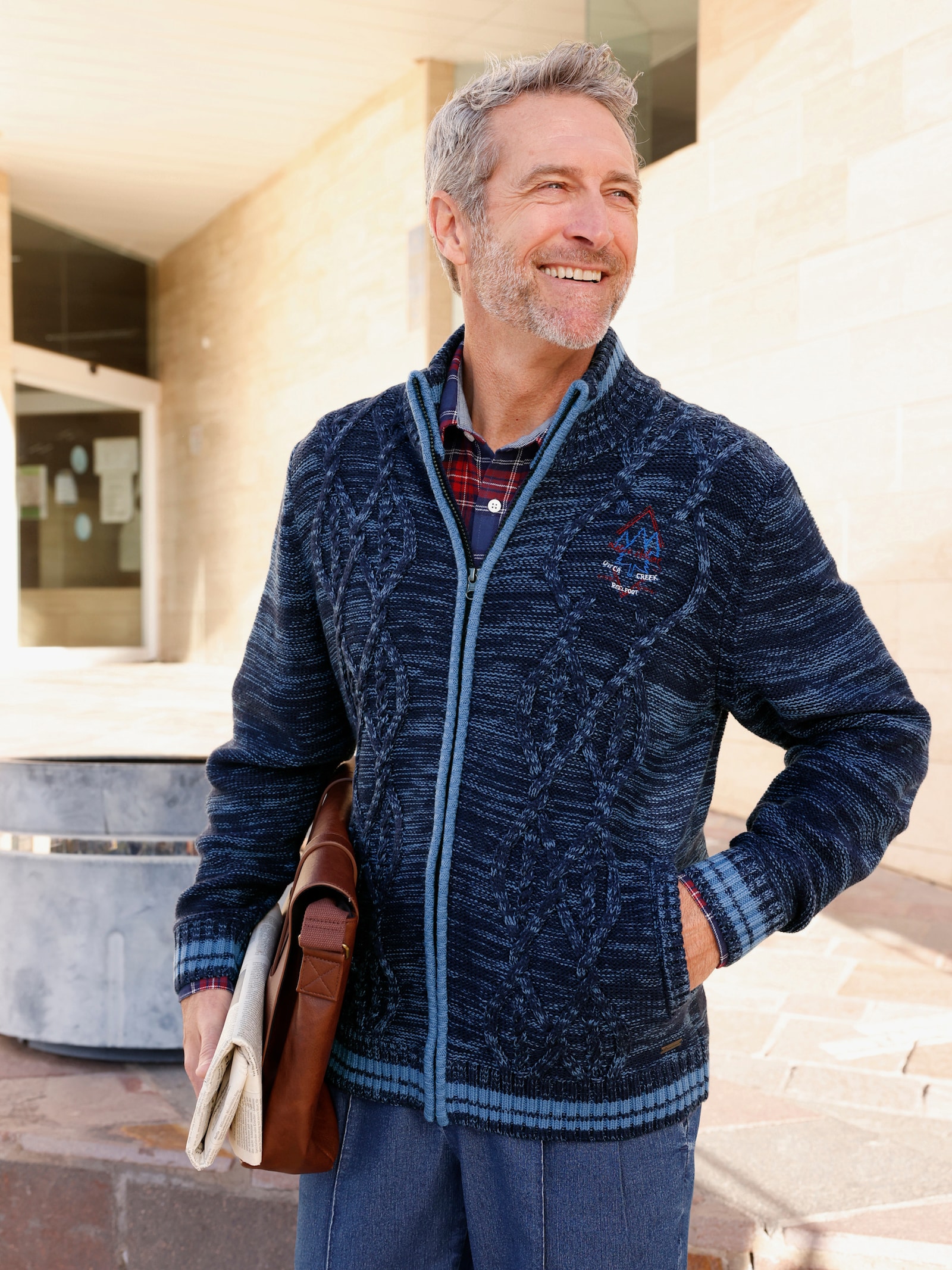 Marco Donati Strickjacke mit Reißverschluss - marine-mittelblau-meliert