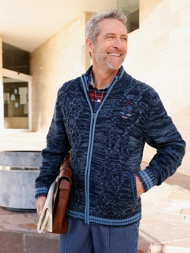 Marco Donati Strickjacke mit Reißverschluss - marine-mittelblau-meliert