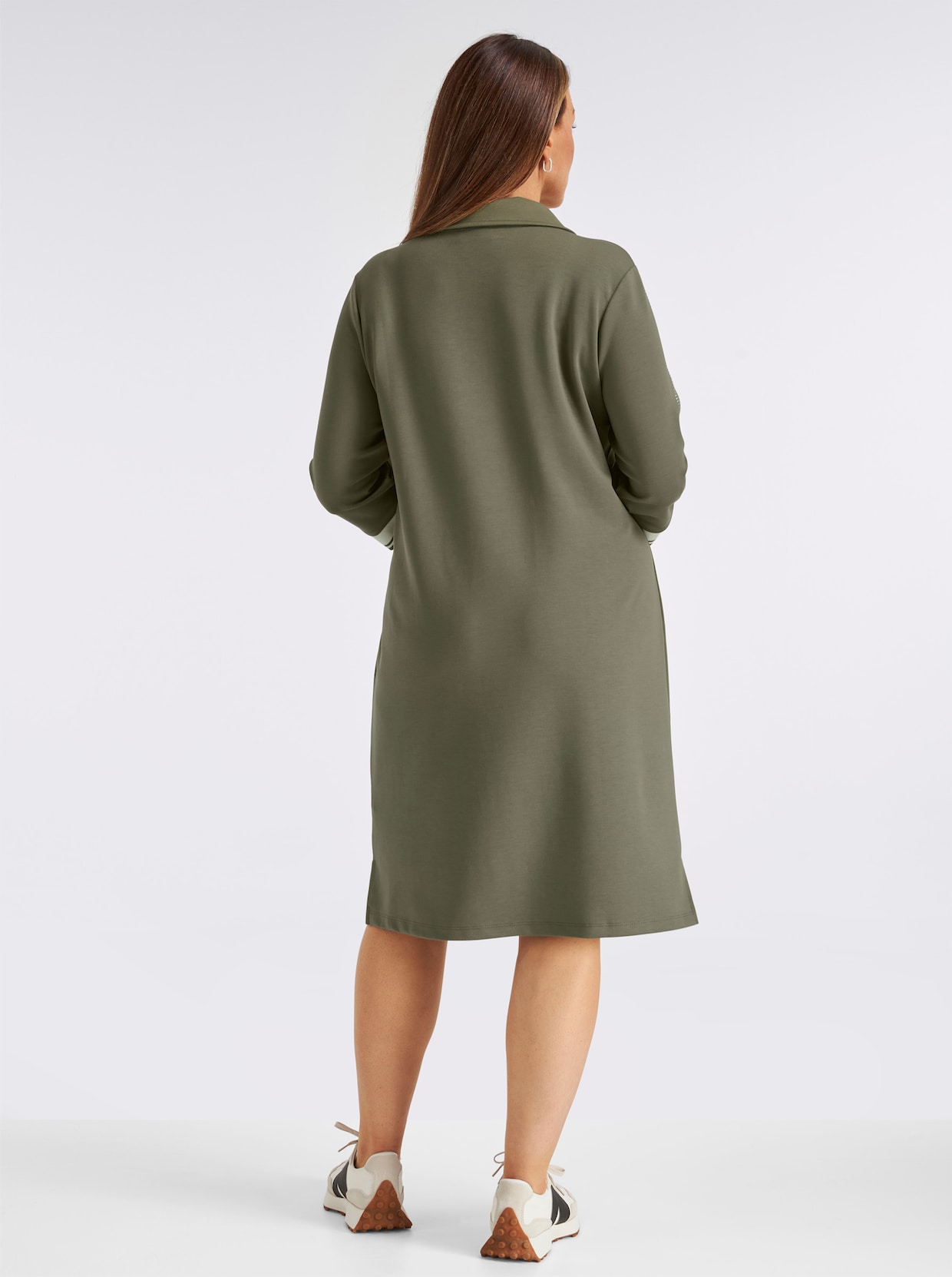 Polokleid im hochwertigen Modal-Mix - khaki-weiß