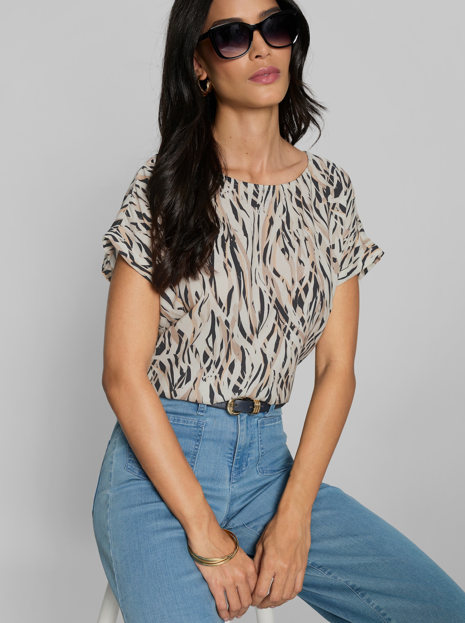 heine Druckbluse mit abstraktem Muster - champagner-schwarz-bedruckt