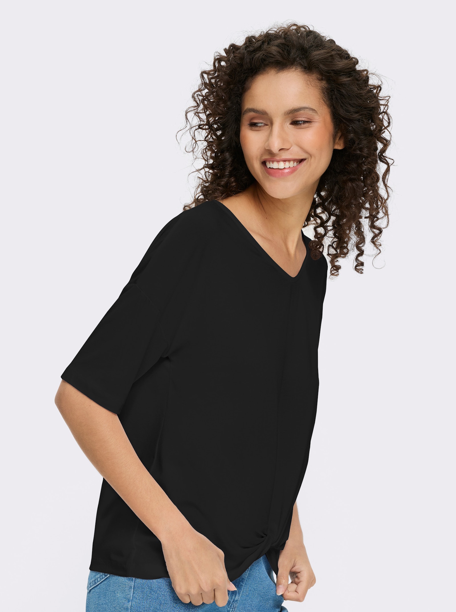 heine Kurzarmshirt mit Knoten-Optik - schwarz