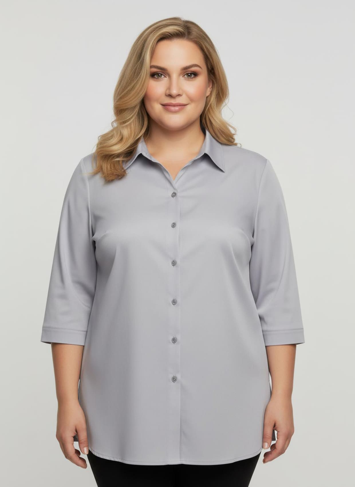 Hemdbluse mit 3/4-Ärmeln - silbergrau