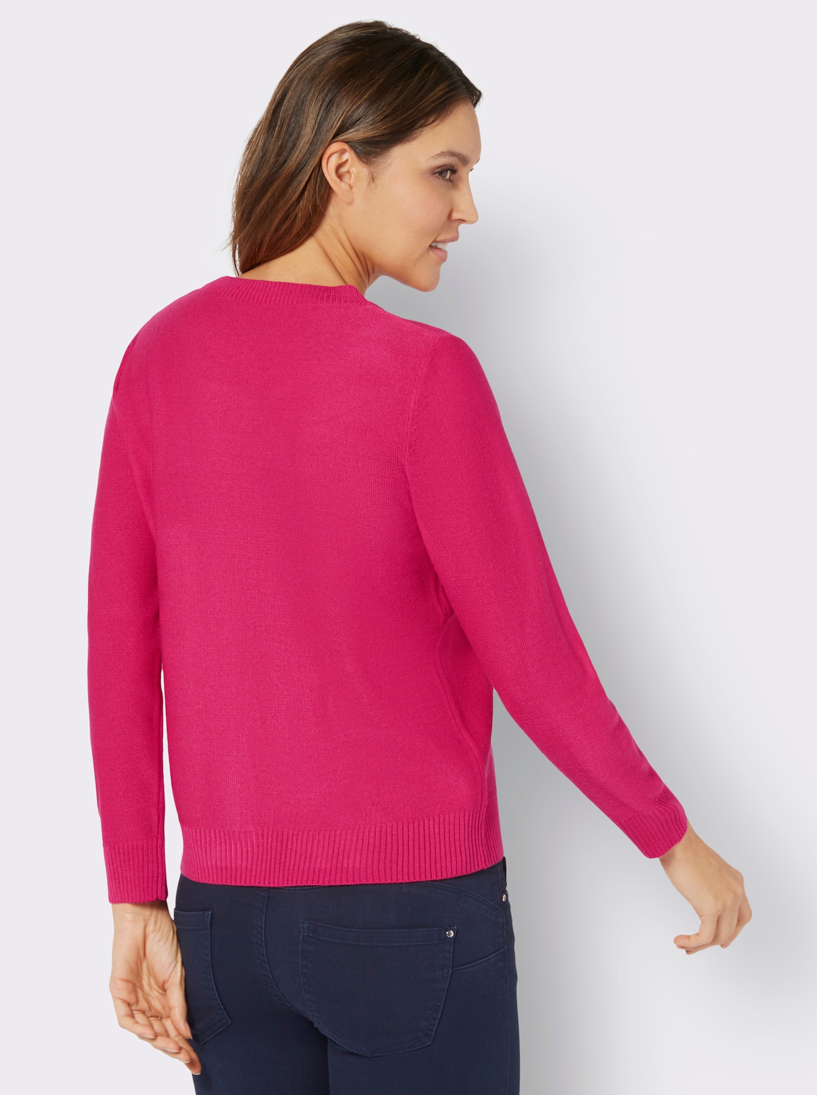 Pullover met lange mouwen en siernaad voor - pink