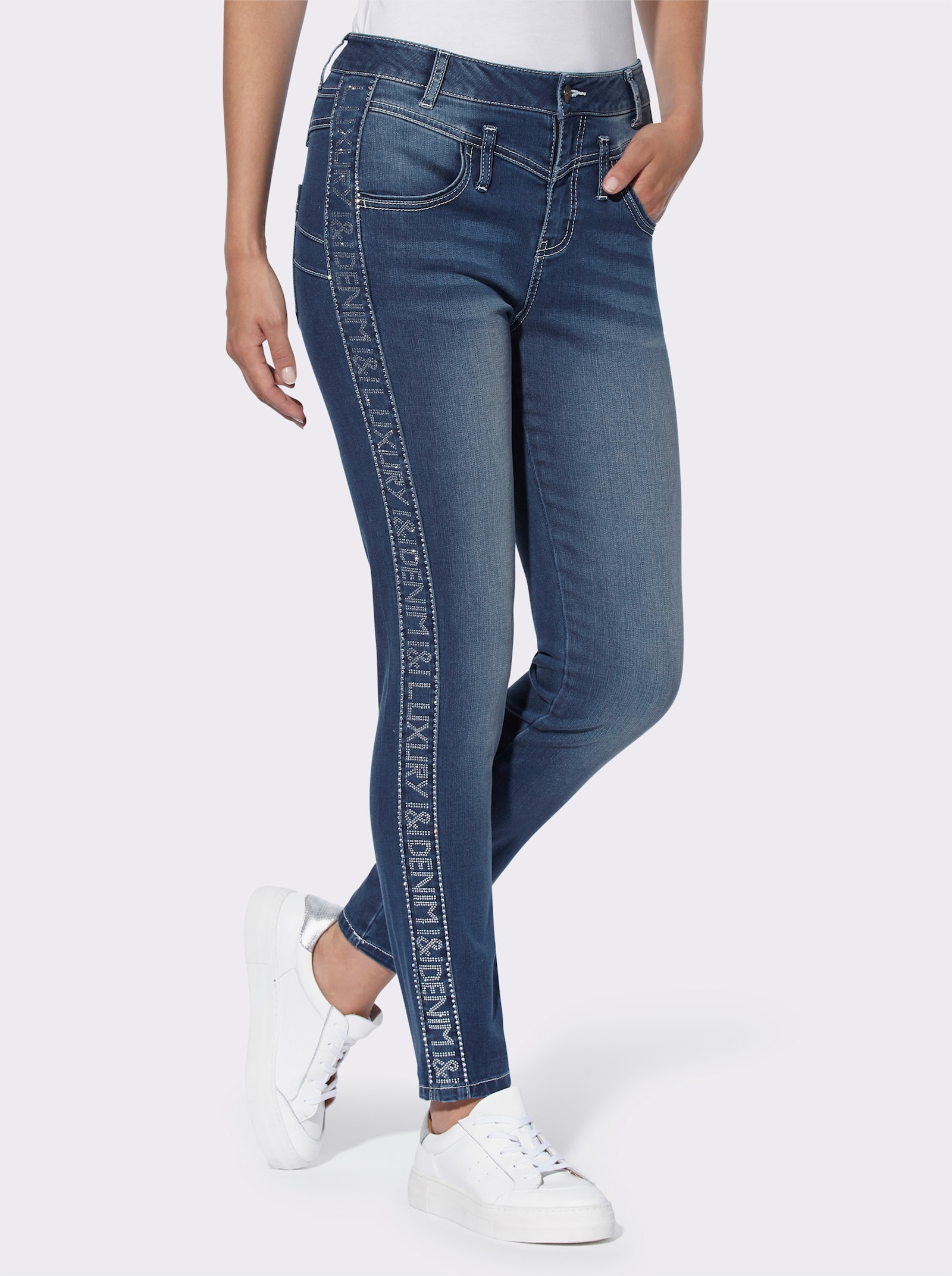 heine Push-up-Jeans mit Schriftzug seitlich - blue-stone-washed