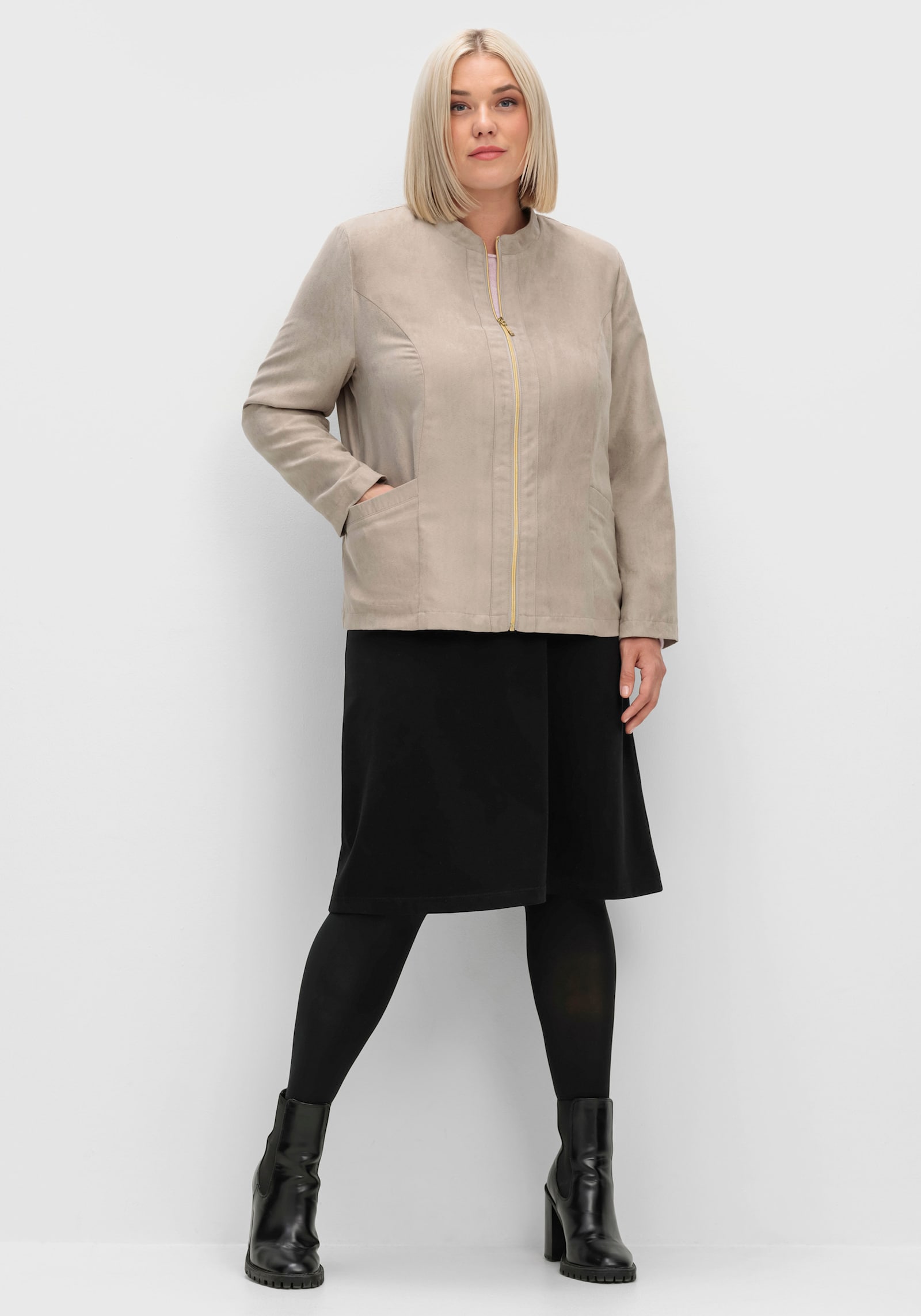 Blazer aus Veloursleder-Imitat - stein