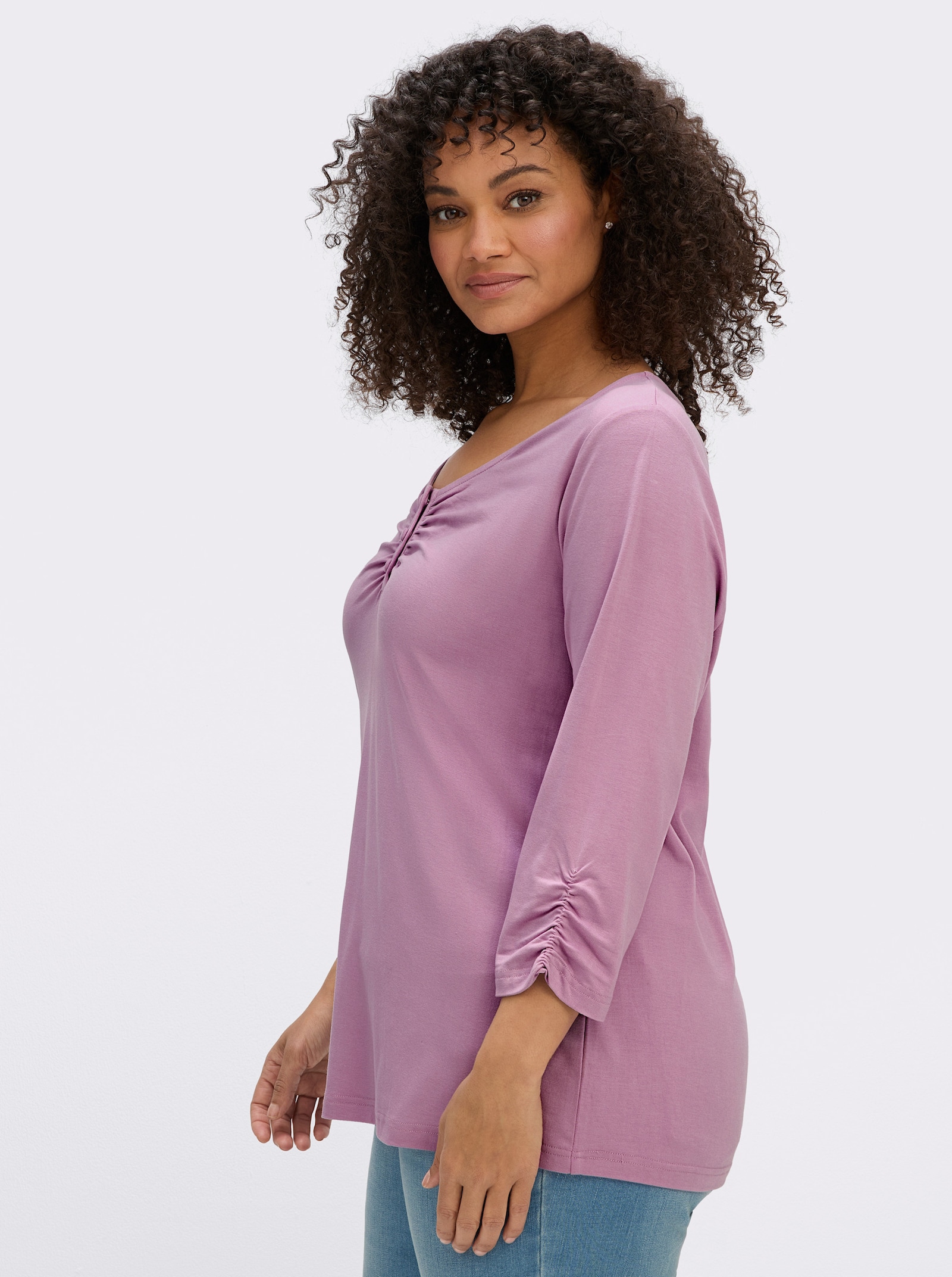 sheego 3/4-Arm-Shirt mit dekorativen Raffungen - orchidee