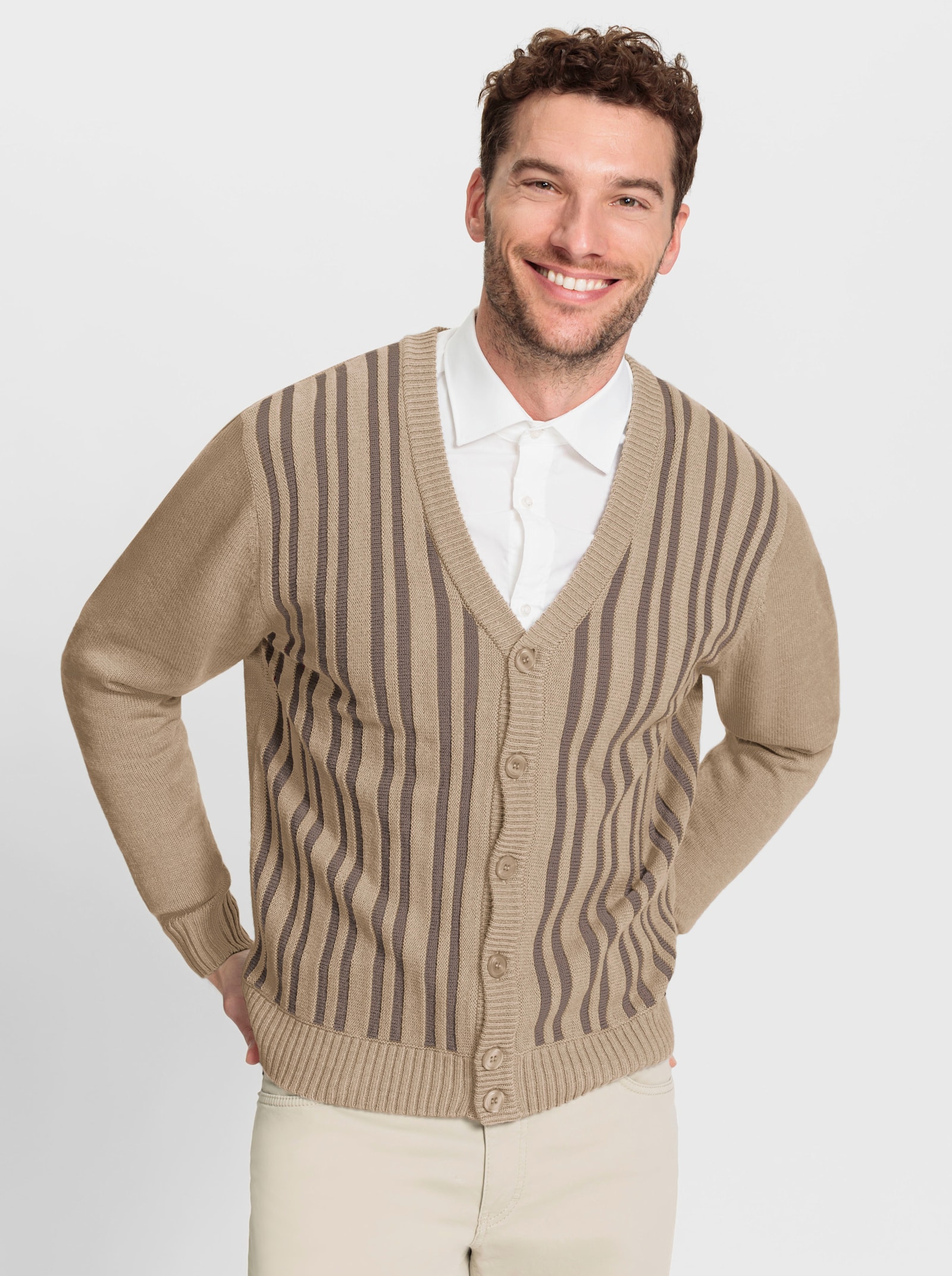 Marco Donati Strickjacke mit zweifarbigem Strukturmuster vorne - beige-dunkeltaupe-gemustert
