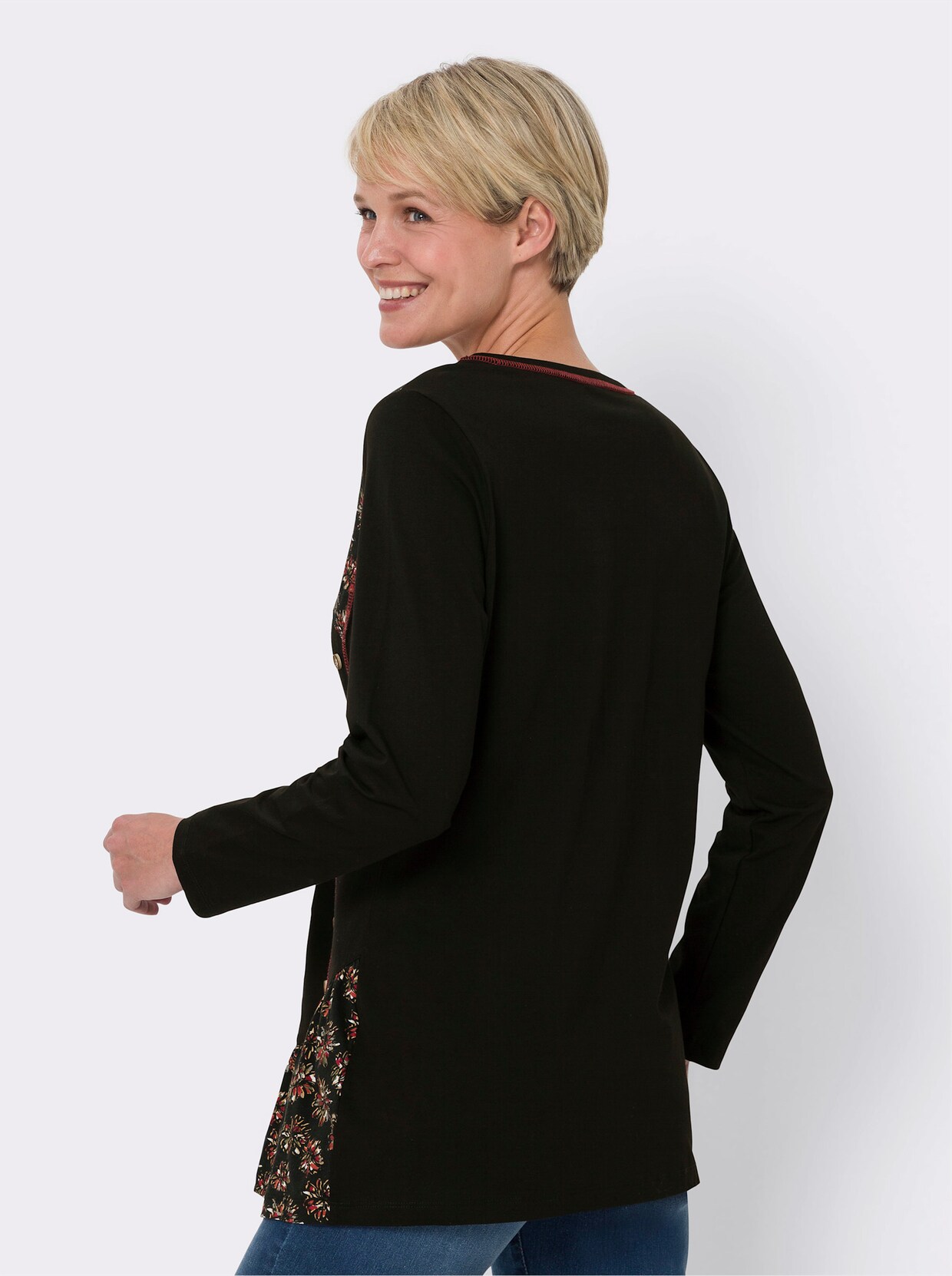Lang shirt - zwart/roestrood bedrukt