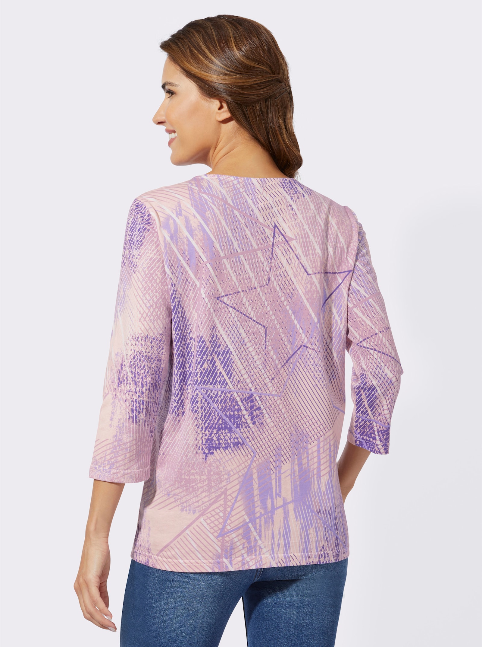 Shirt met 3/4-mouwen van puur katoen - lichtroze/lila bedrukt