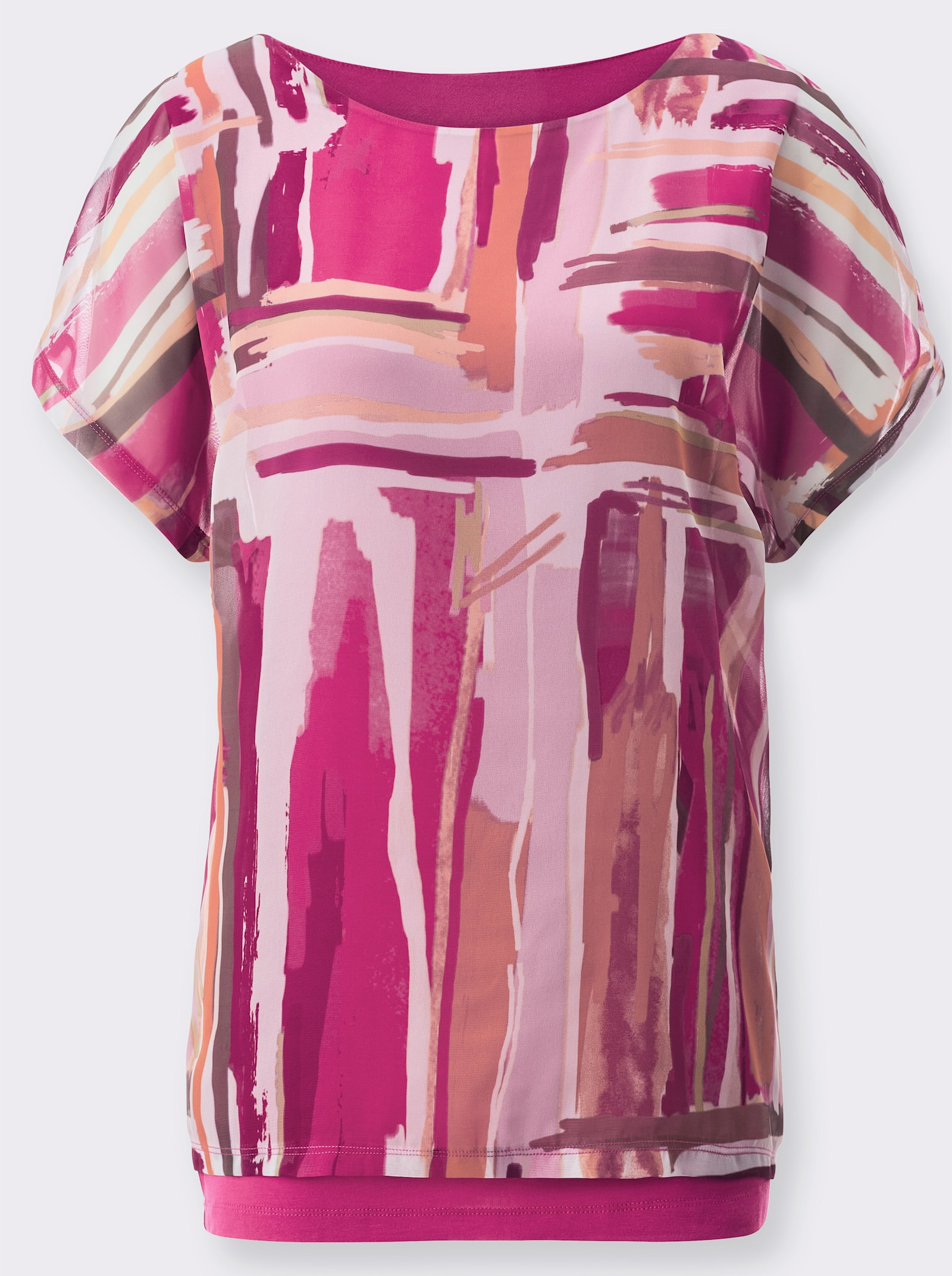  Chiffonbluse mit eingenähtem Top - fuchsia-puder-bedruckt