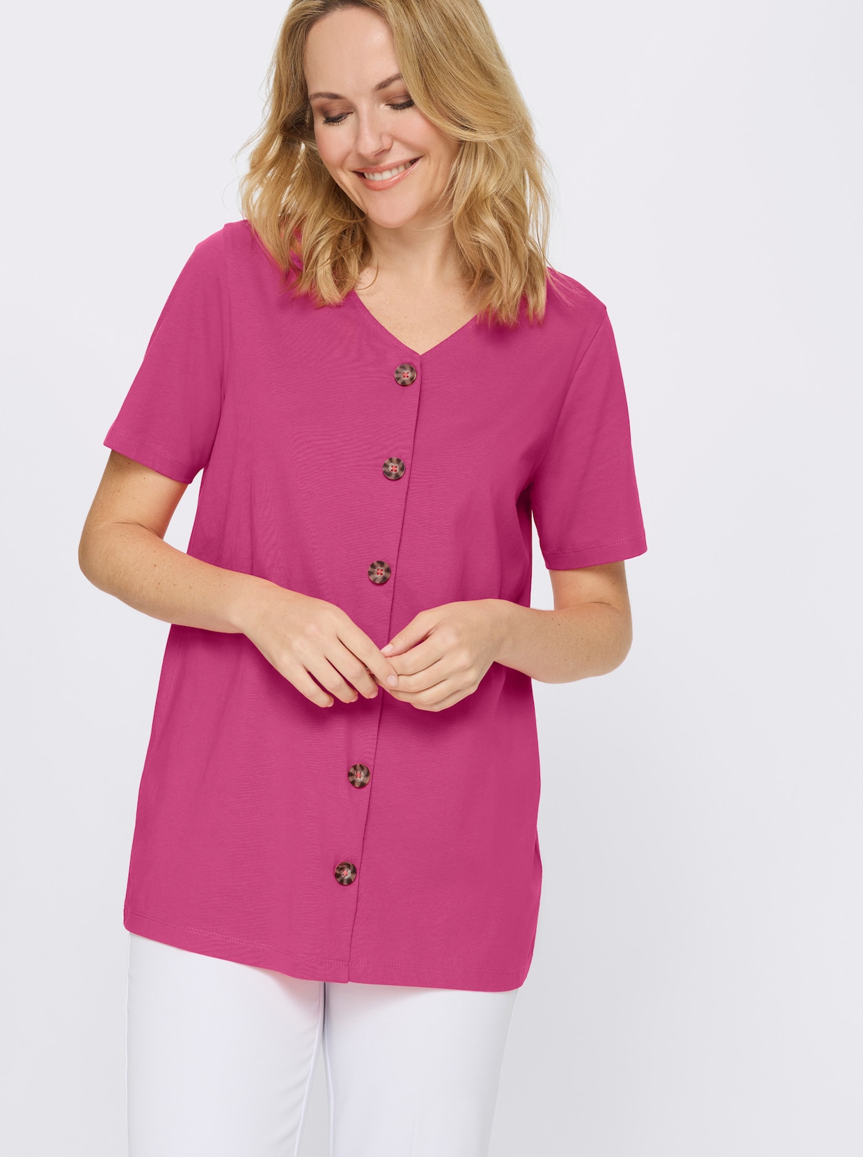 Longshirt mit Zierknopfleiste - fuchsia