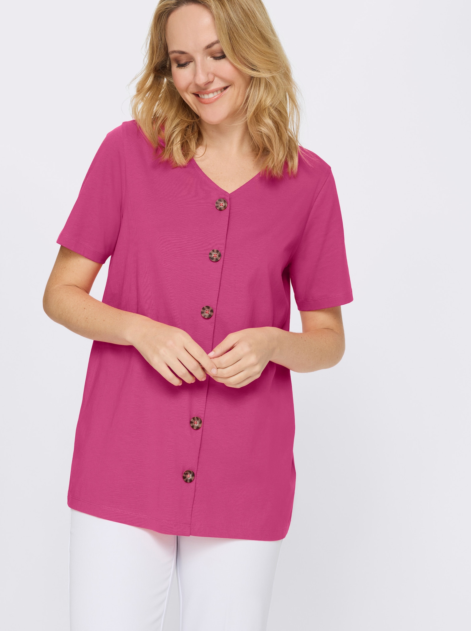 Longshirt mit Zierknopfleiste - fuchsia