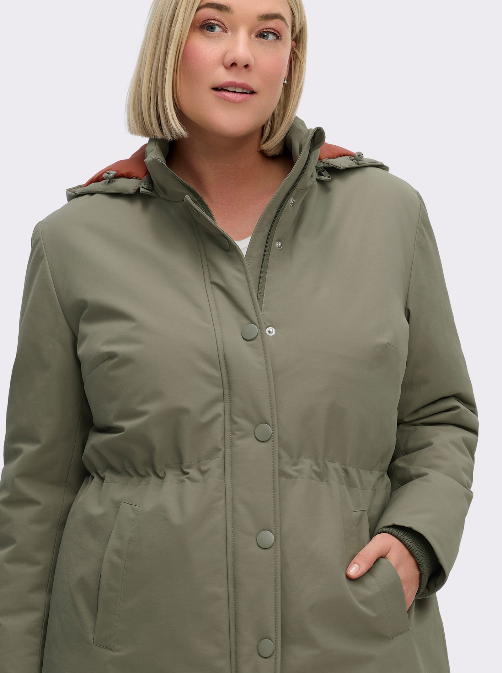 sheego Funktionsmantel mit Kapuze, abnehmbar - khaki-rostrot