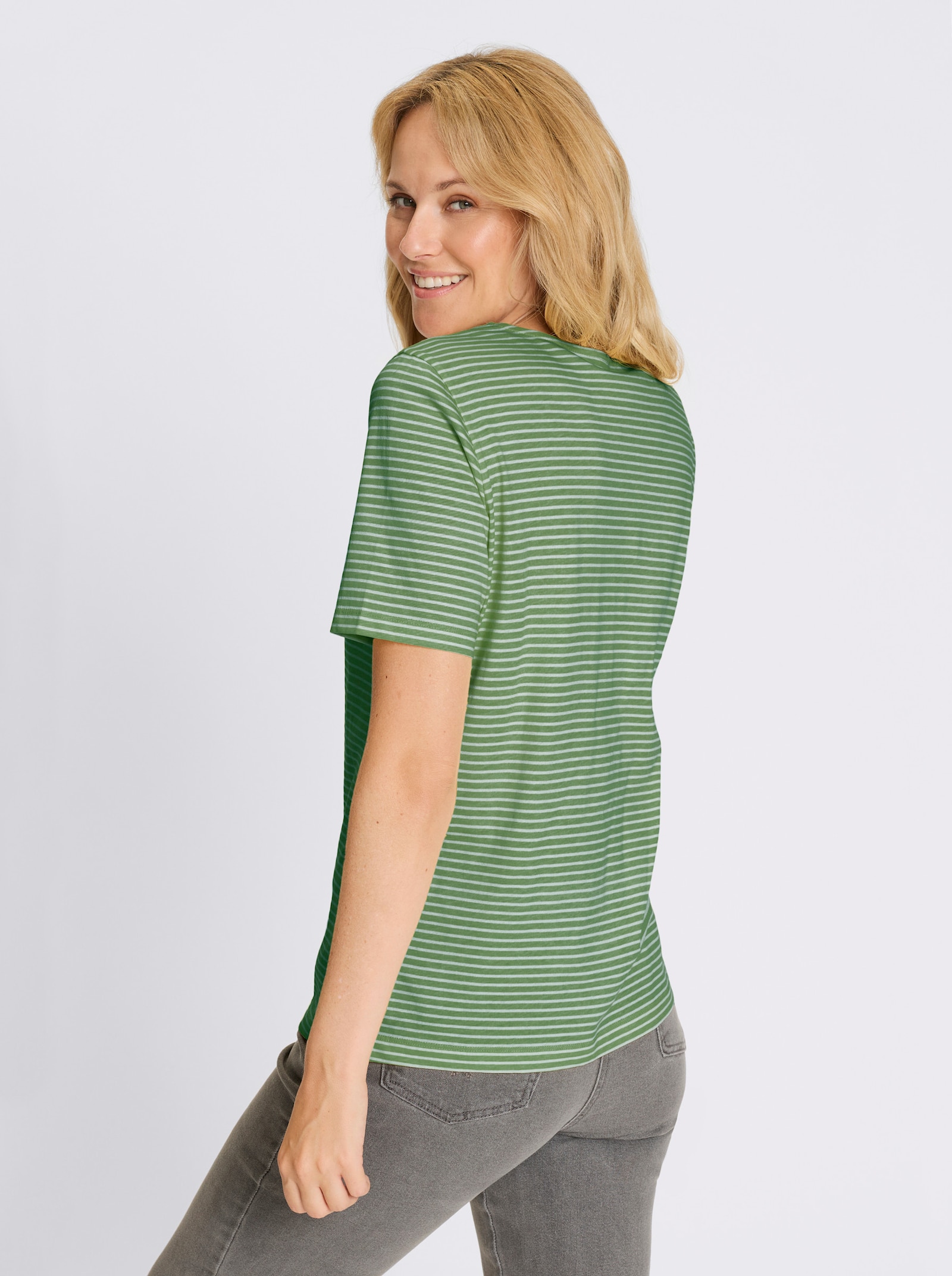 Ringelshirt aus reiner Baumwolle - eucalyptus-ecru-geringelt