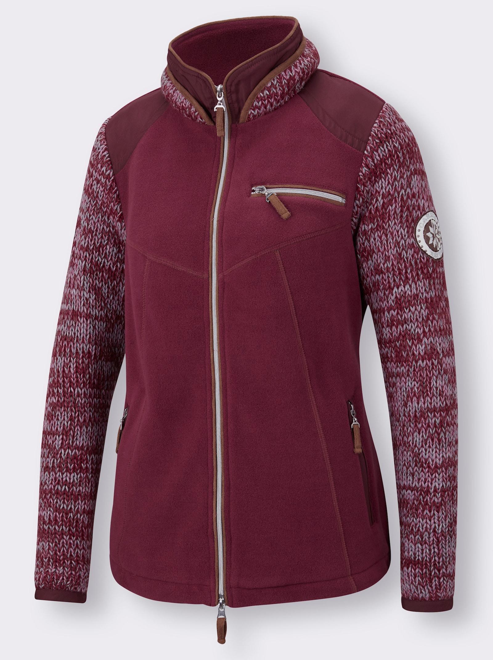 Fleecejack van een mix van fleece en tricot - bessenrood gemêleerd