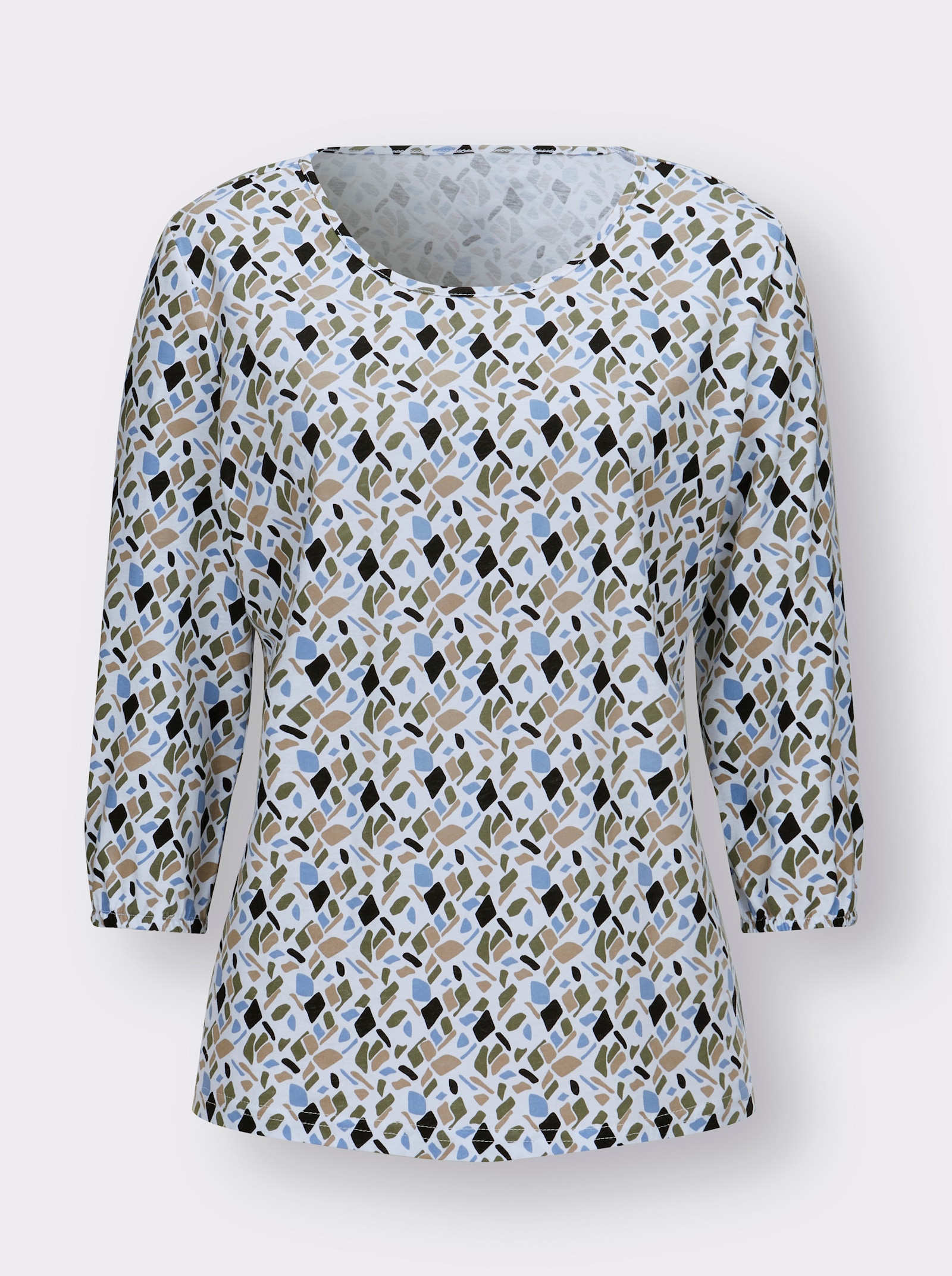 Tričko s 3/4 rukávem a grafickým vzorem - ecru-modrá-potisk