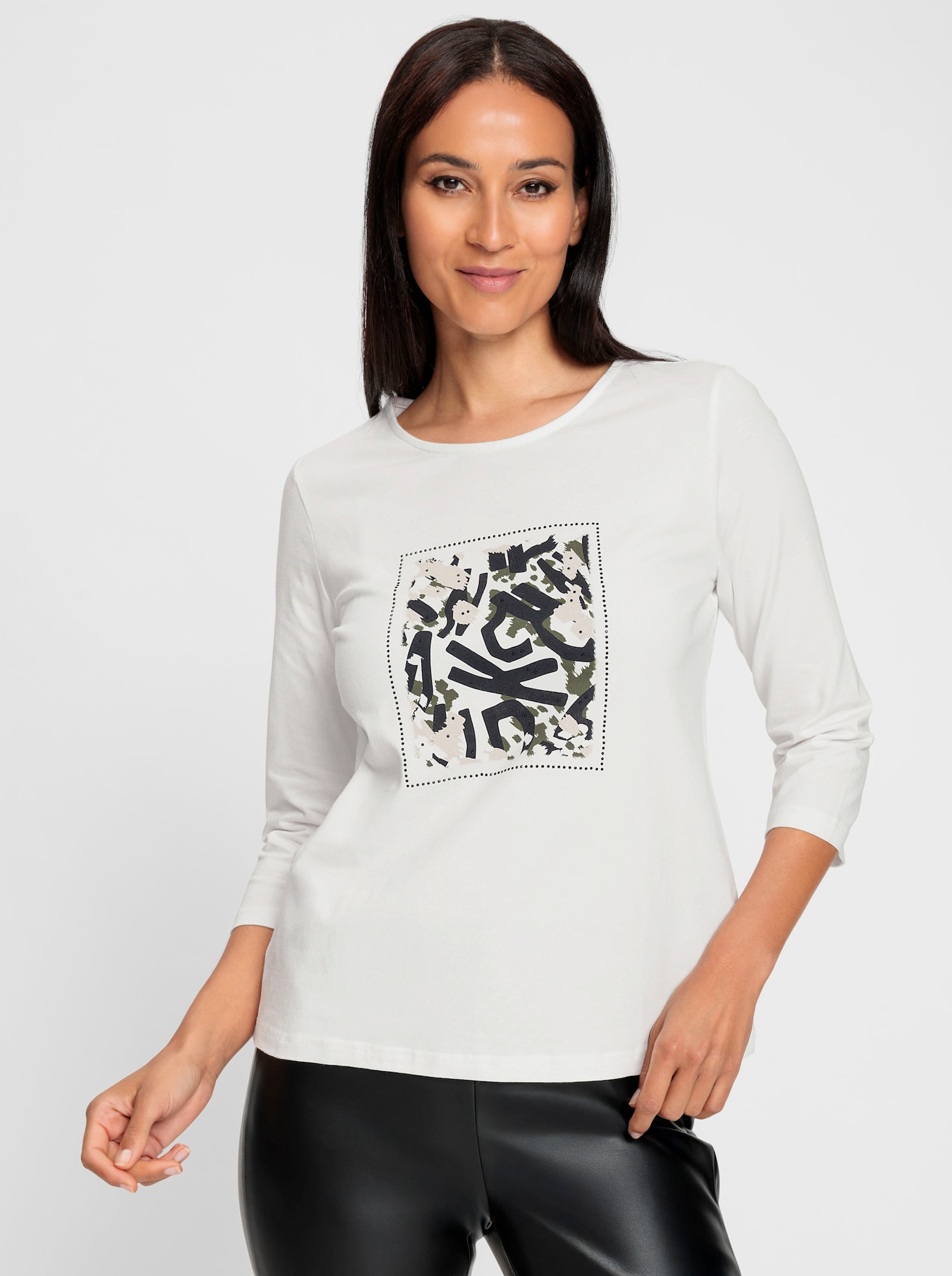 heine 3/4-Arm-Shirt mit Pailletten und Glitzersteinchen - ecru