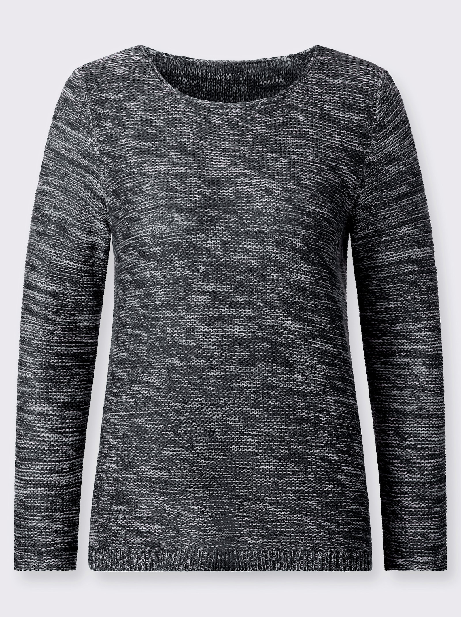 Rundhalspullover aus Melange-Strick - schwarz-meliert
