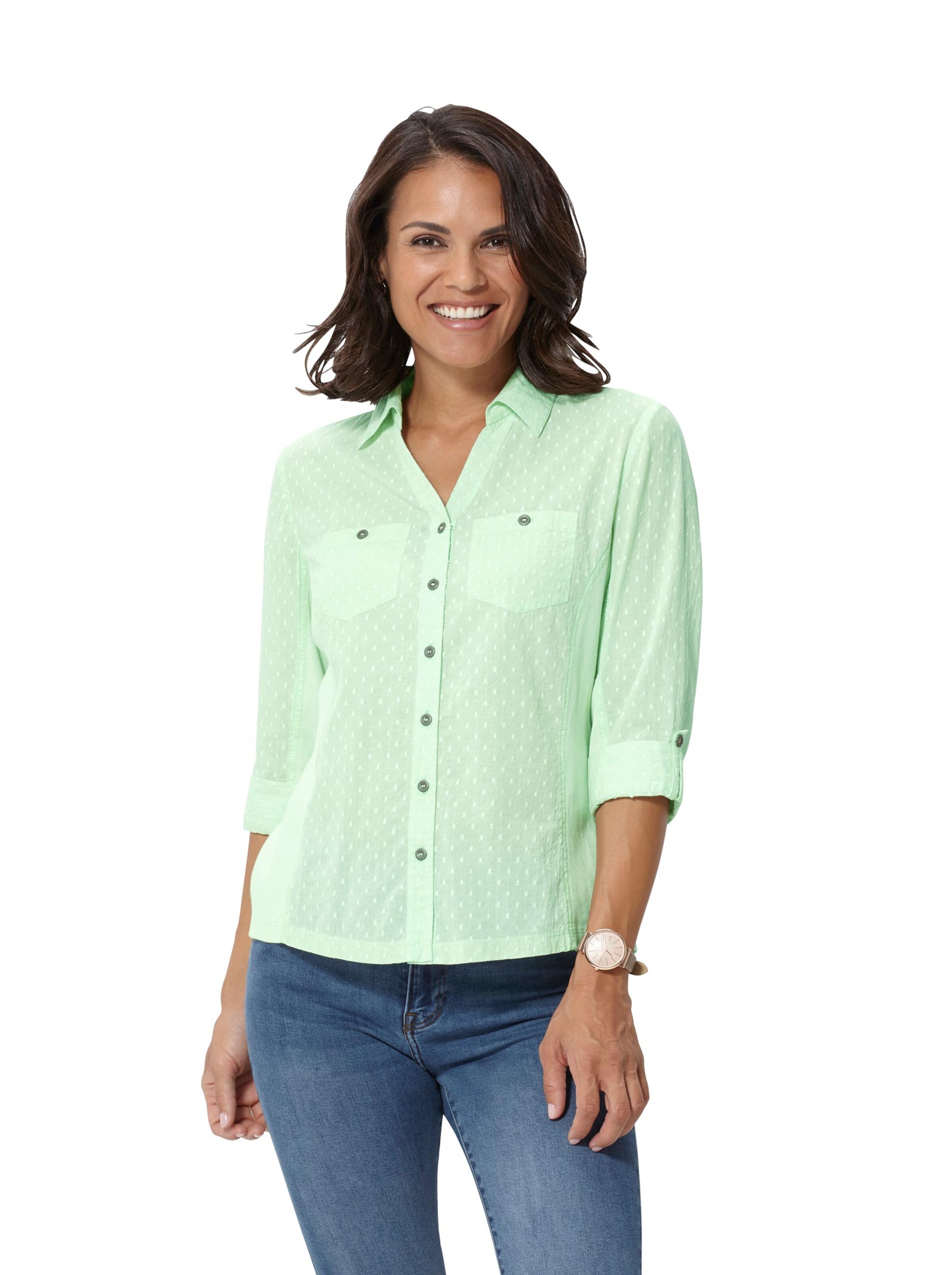 Hemdbluse - lindgrün-getupft