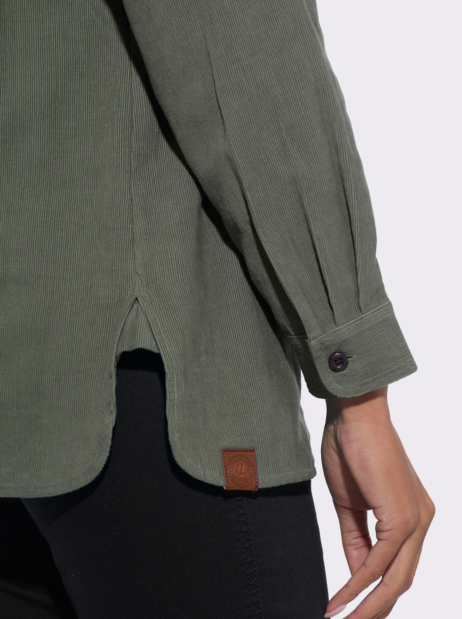 Langarmbluse in Cord-Qualität - khaki