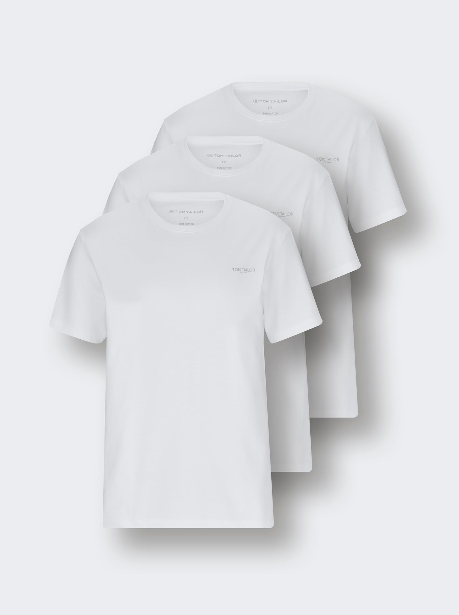 TOM TAILOR Rundhalsshirt mit Logo-Print - 3x weiß