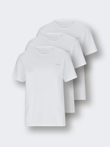 TOM TAILOR Rundhalsshirt mit Logo-Print - 3x weiß