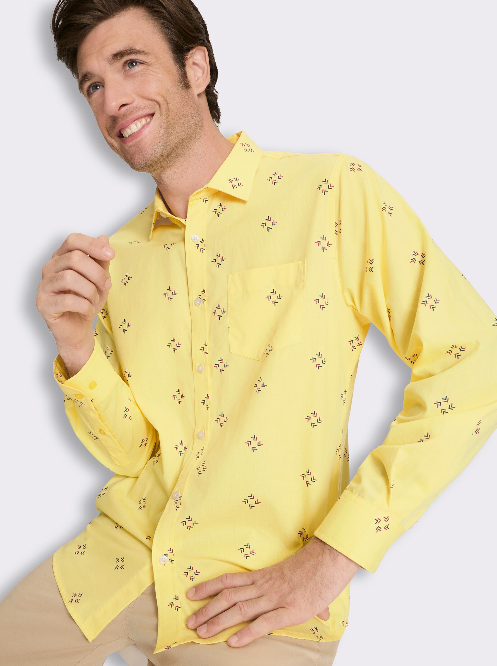 Langarmhemd mit Allover-Print - zitrone