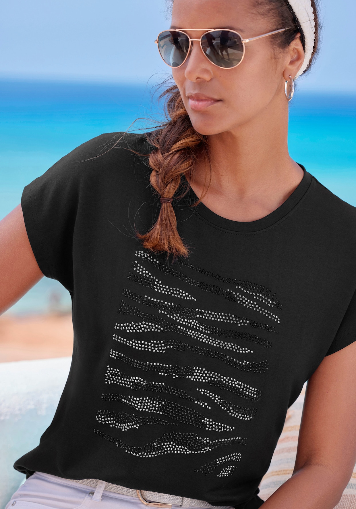 LASCANA Shirt met ronde hals - zwart, zilver