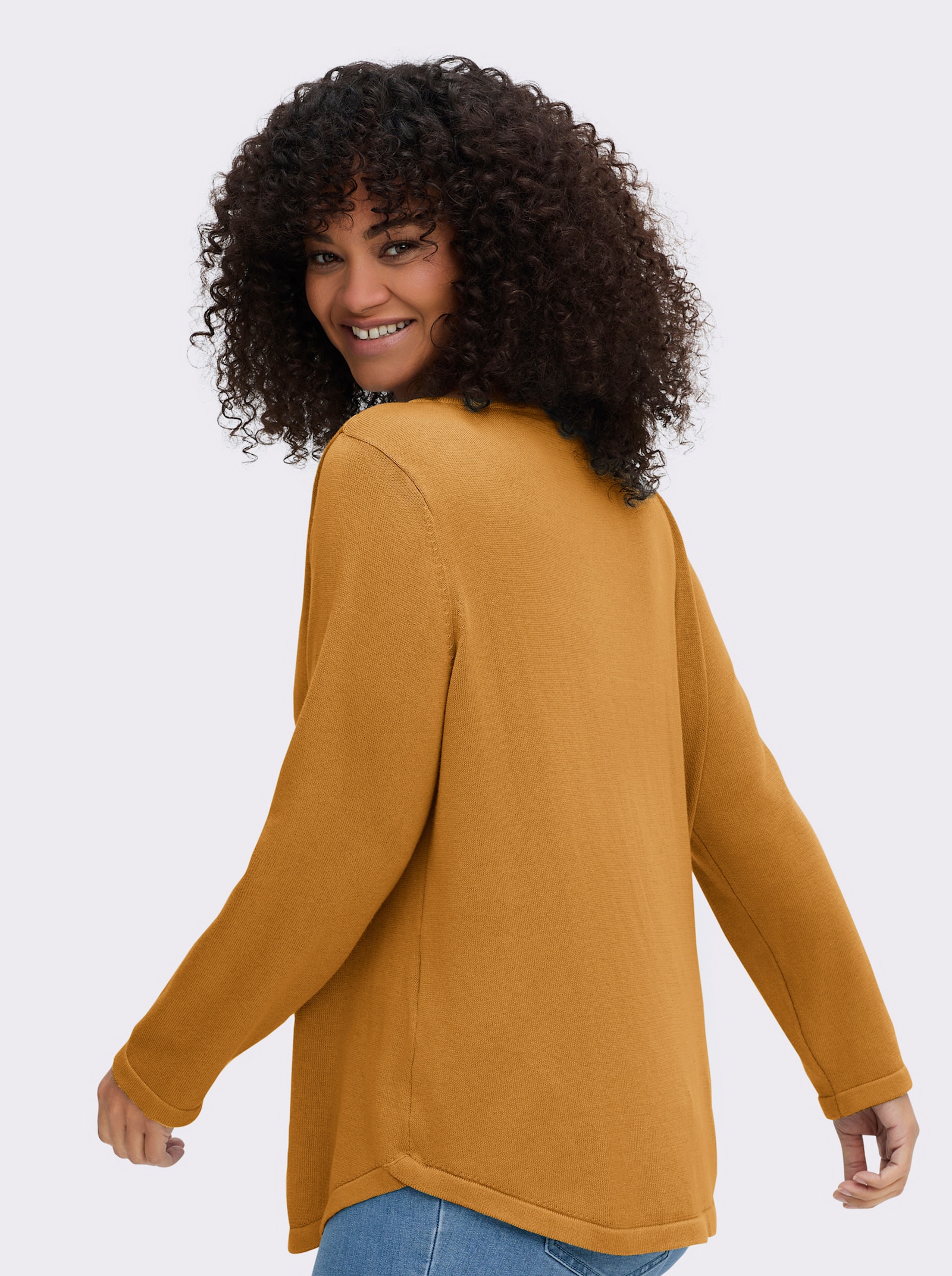 Rundhalspullover mit U-Boot-Ausschnitt - curry