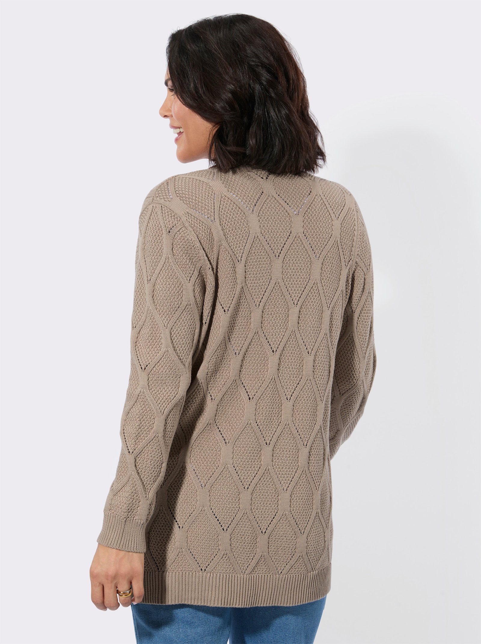 Longstrickjacke mit kontrastfarbigen Details - sesam