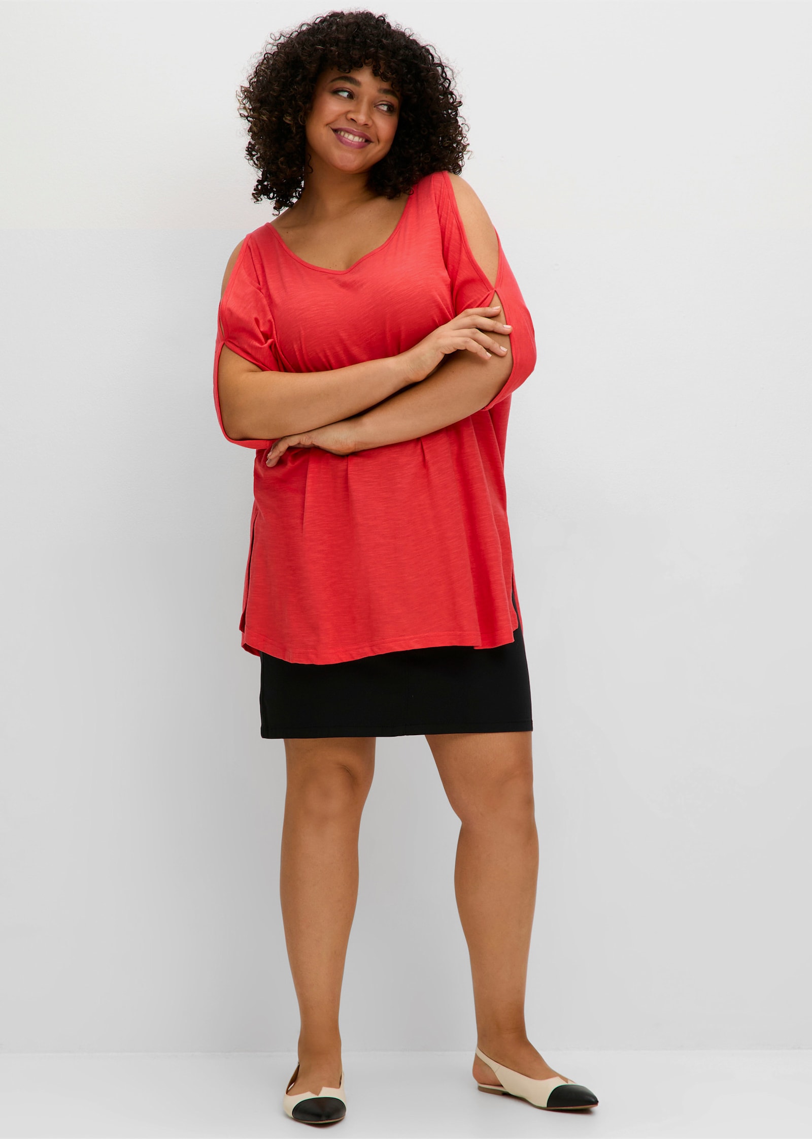 sheego Shirt met vleermuismouwen met split - langoustine