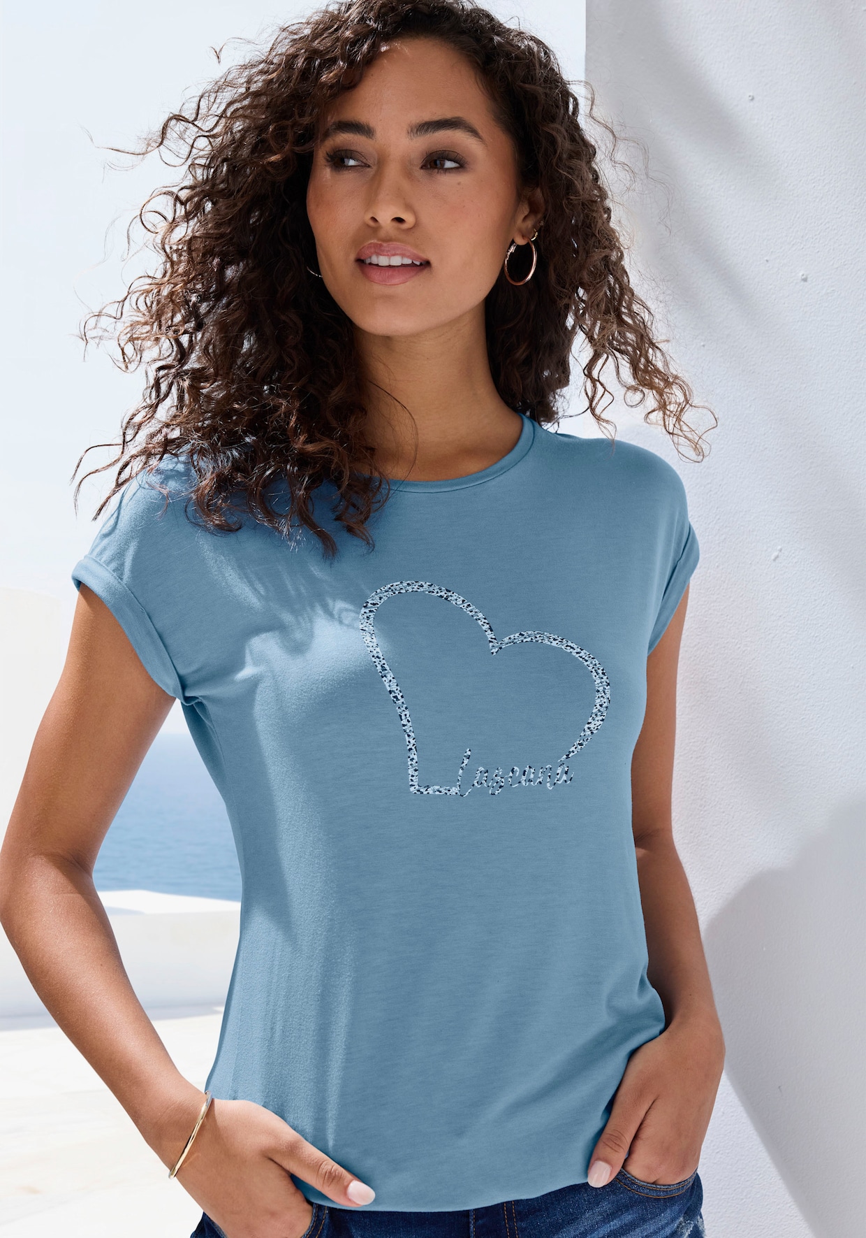 LASCANA Shirt met korte mouwen - lichtblauw