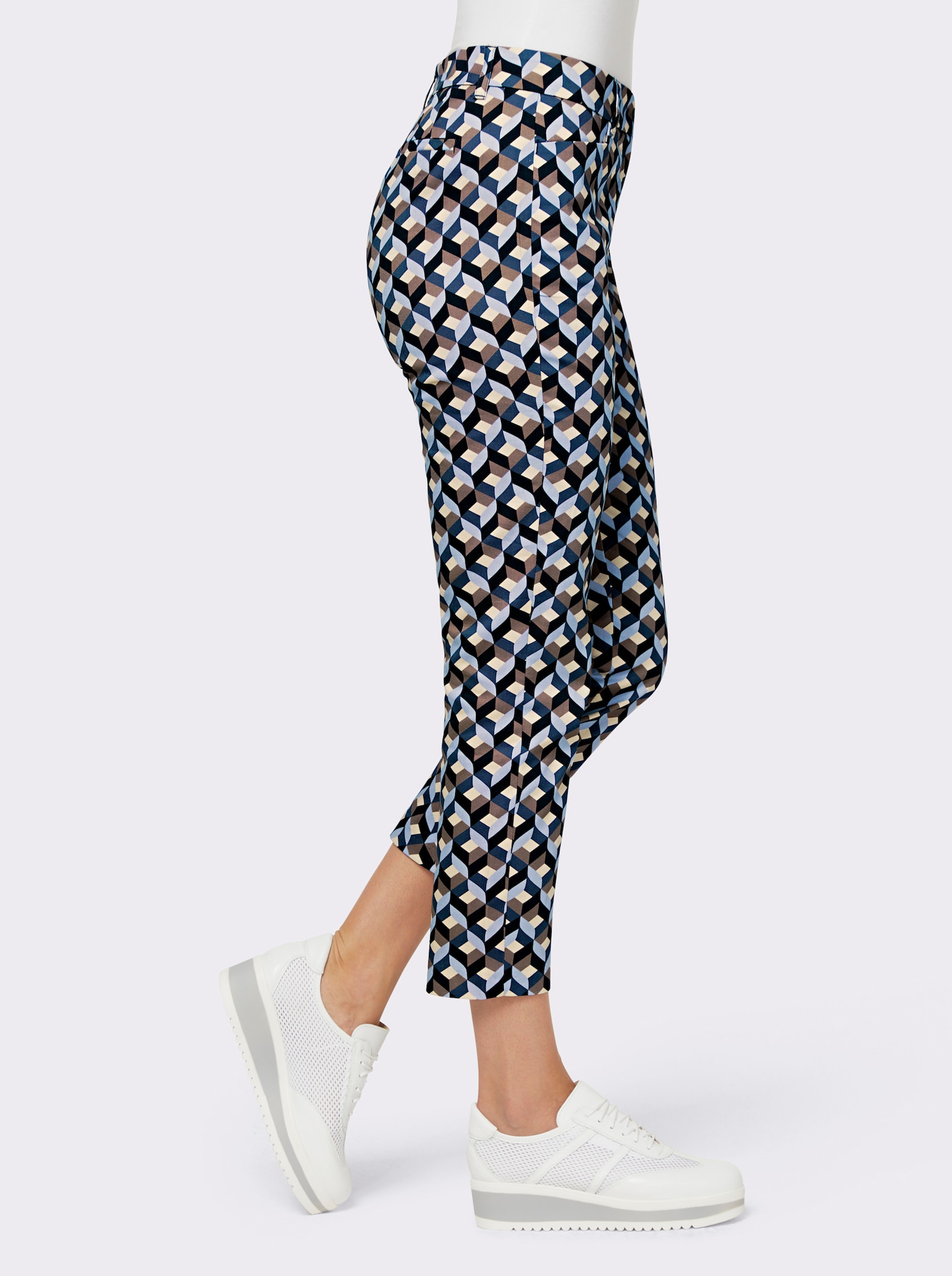 heine 7/8-Hose mit Fake-Leistentaschen - bleu-dunkeltaupe-bedruckt