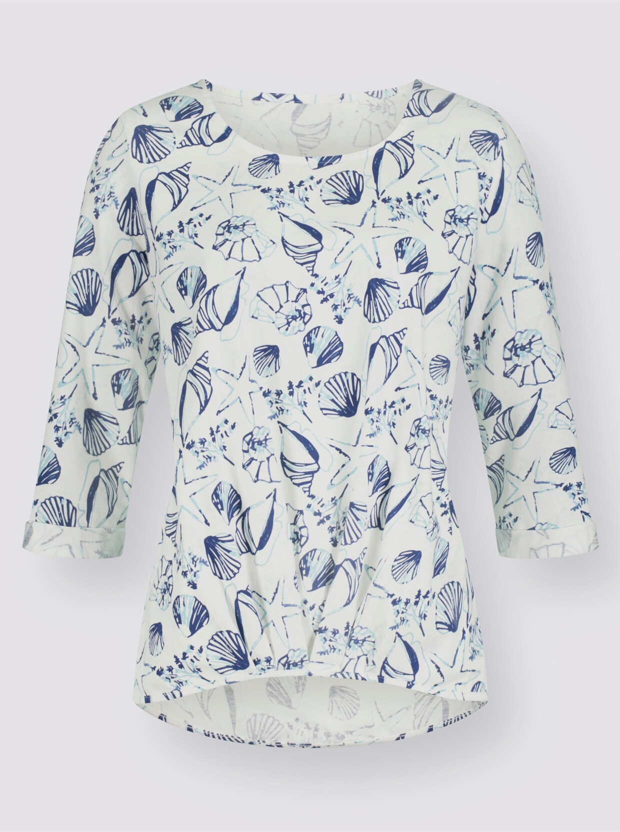 3/4-Arm-Shirt - jeansblau-ecru-bedruckt