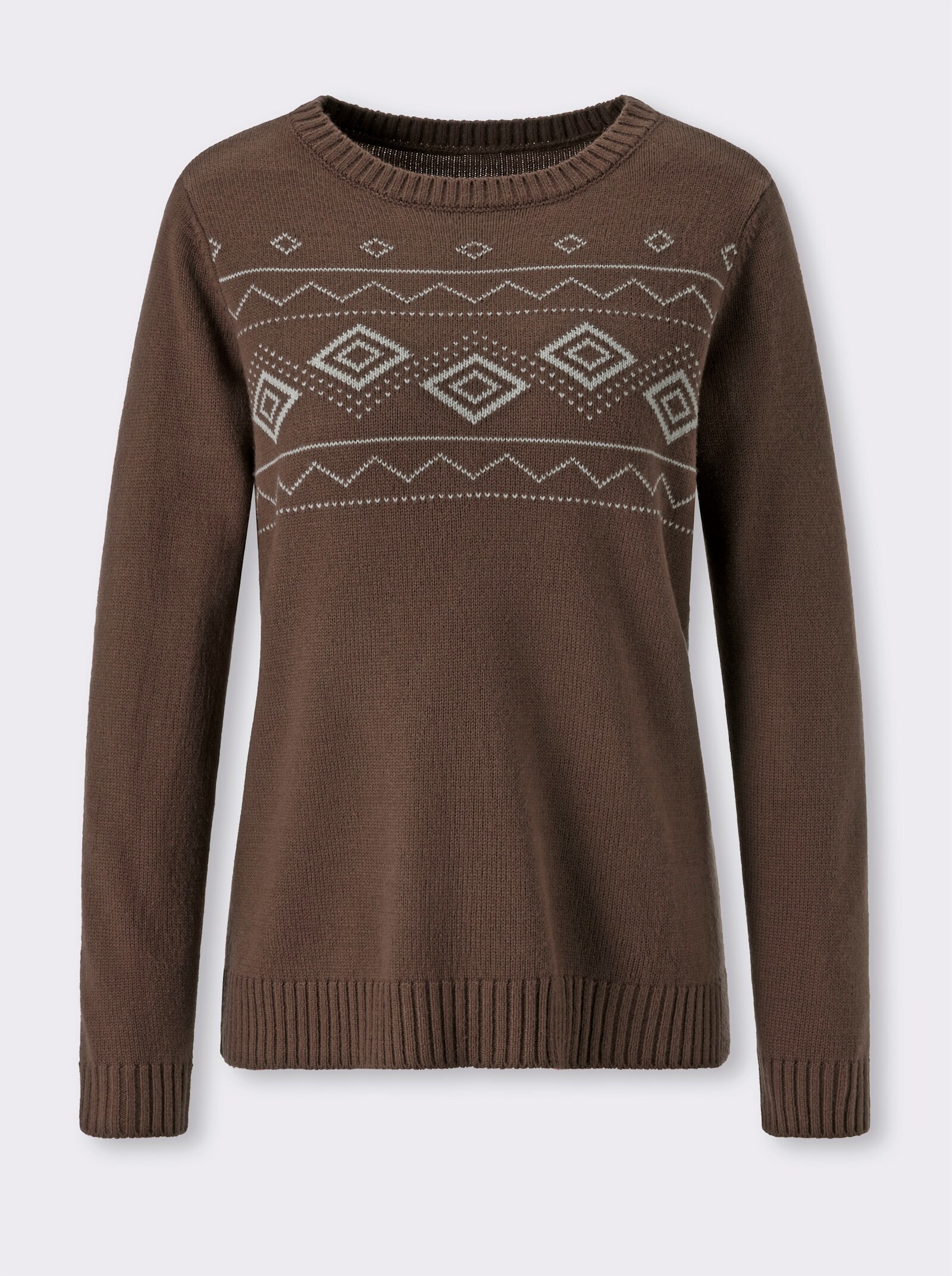 Jacquard-Pullover mit platziertem Muster - schoko-sand