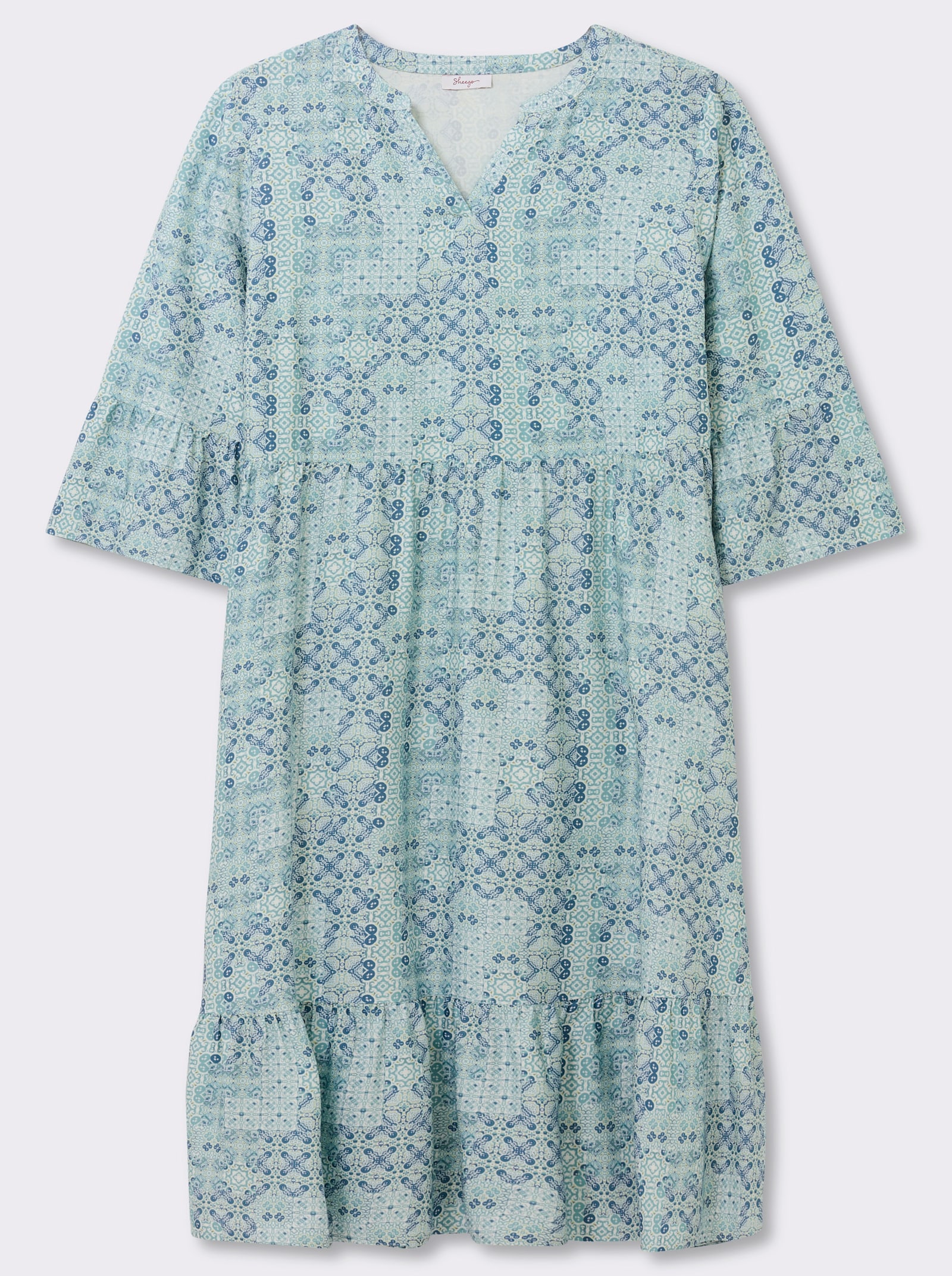 sheego A-Linien-Kleid mit Stufenvolants - ecru-topas-bedruckt