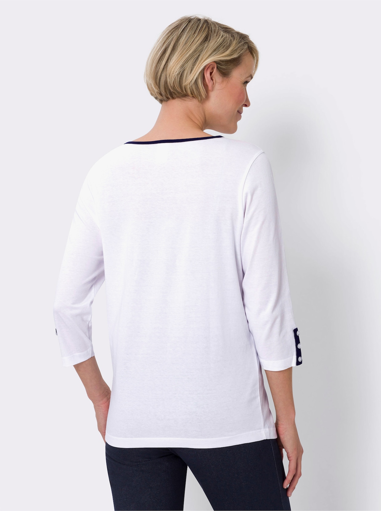 Shirt met 3/4-mouw - wit/marine