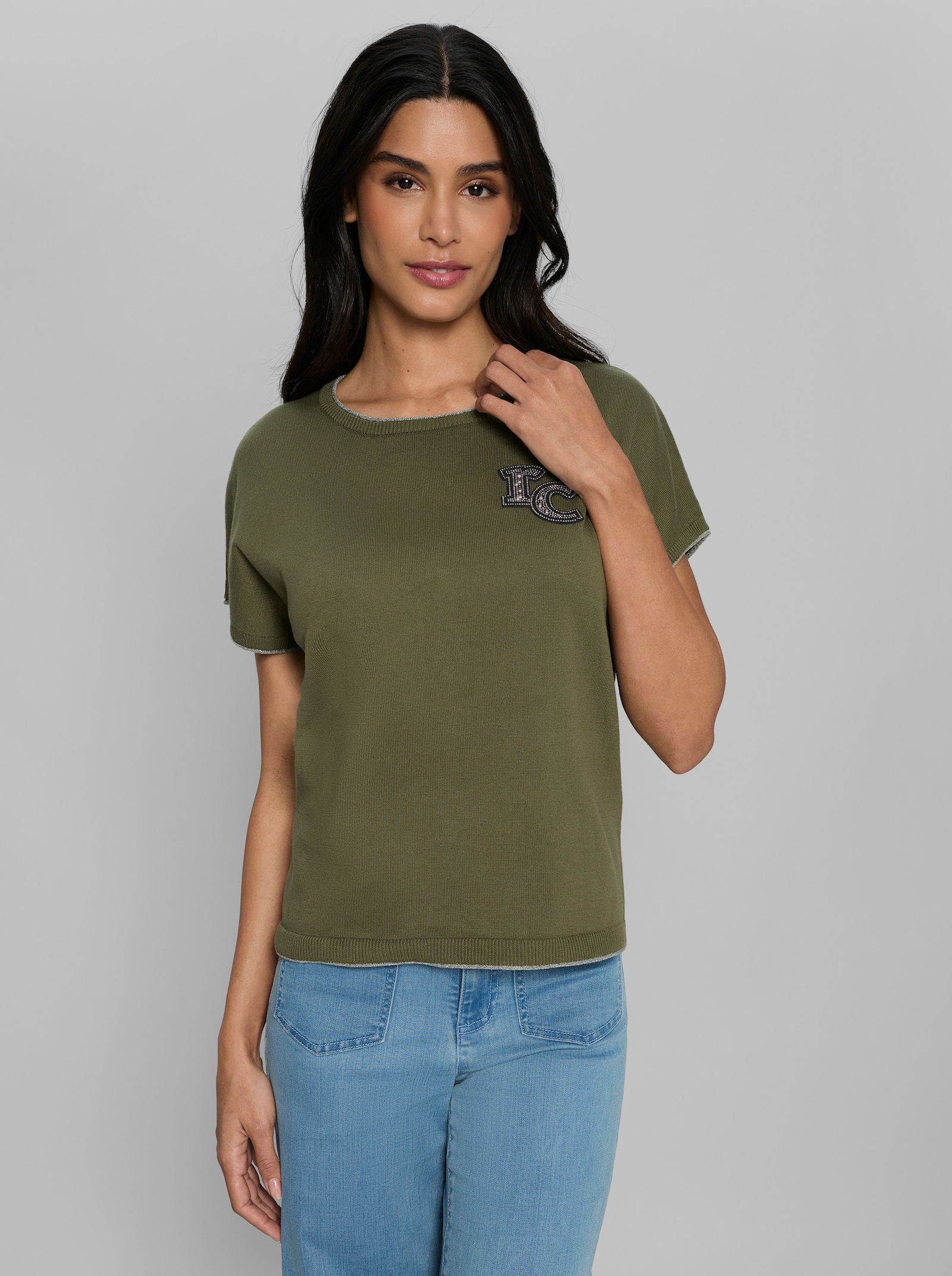 heine Kurzarmpullover mit RC-Applikation - oliv