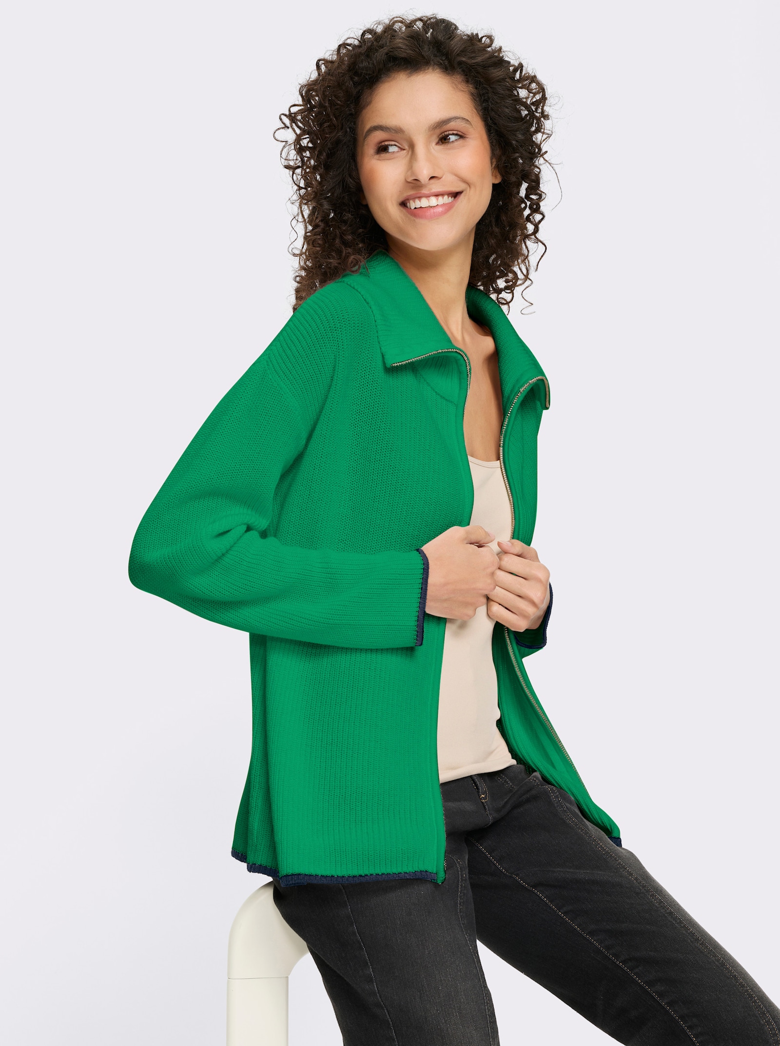 heine Cardigan mit 2-Wege-Zipper - grasgrün
