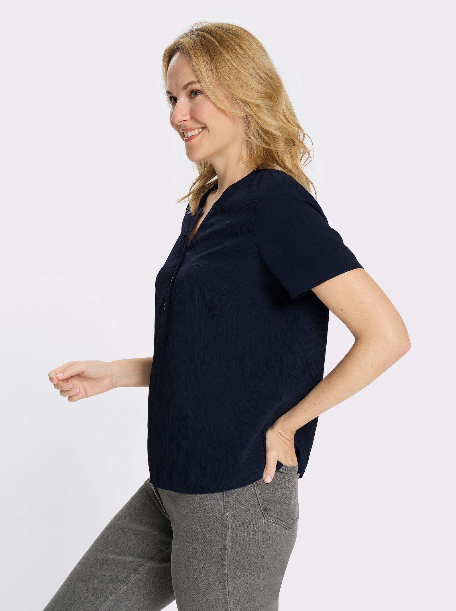 Schlupfbluse mit kurzen Ärmeln - marine